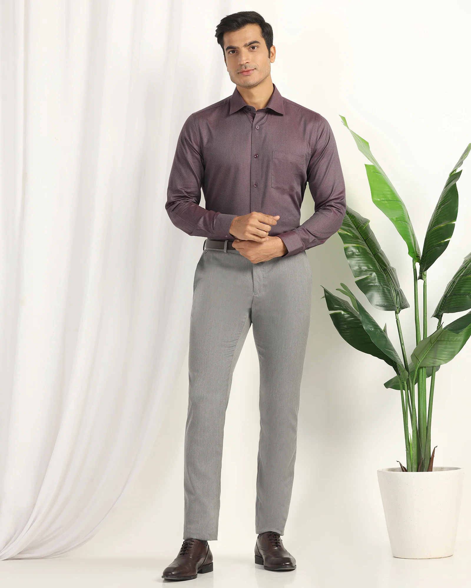Formal Plum Textured Shirt - Punch - Image 7