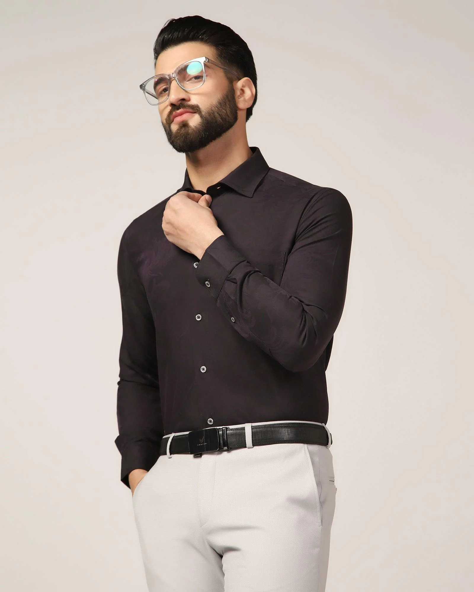 Formal Purple Printed Shirt - Cameron - Image 6