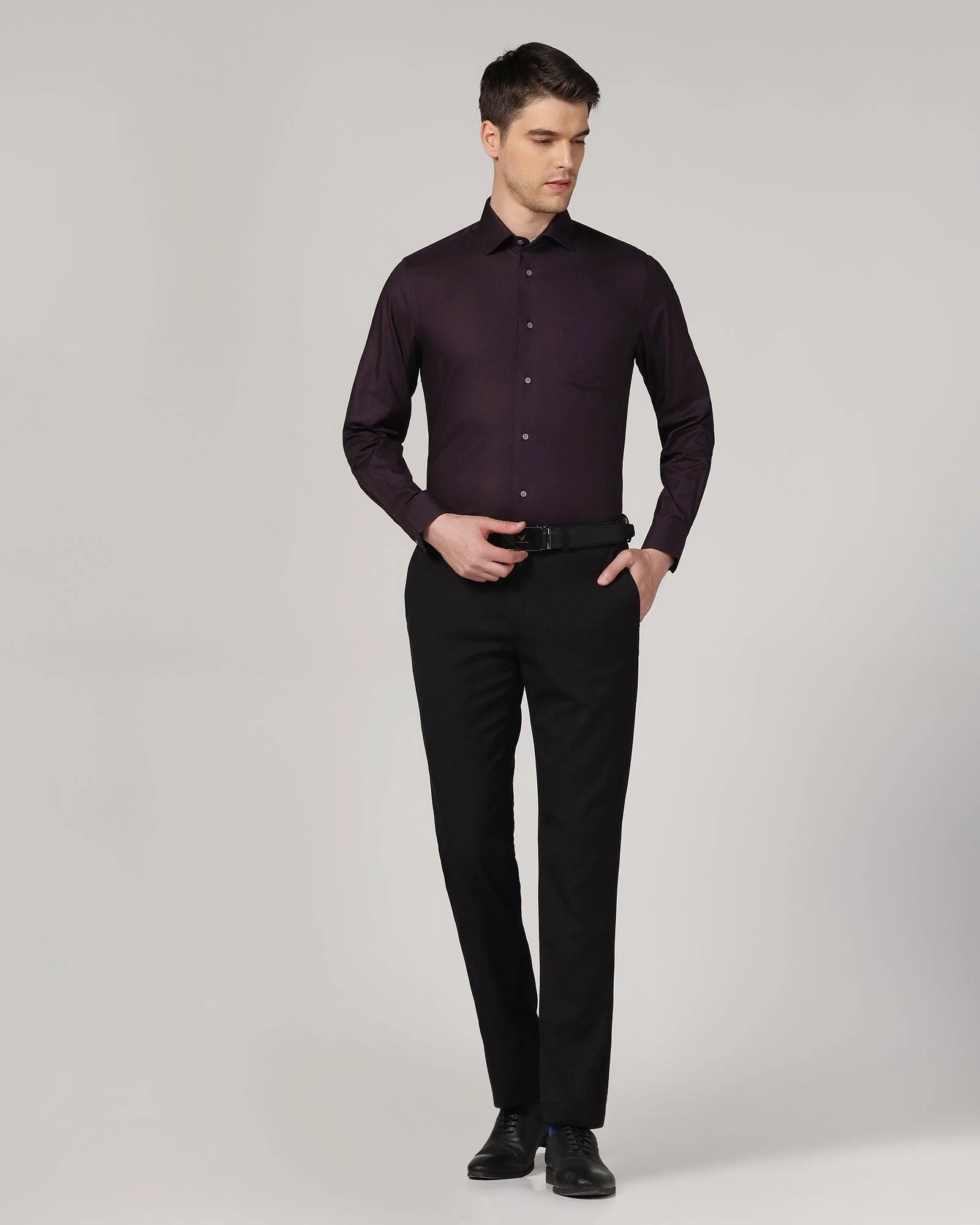 Formal Purple Solid Shirt - Retro - Image 3