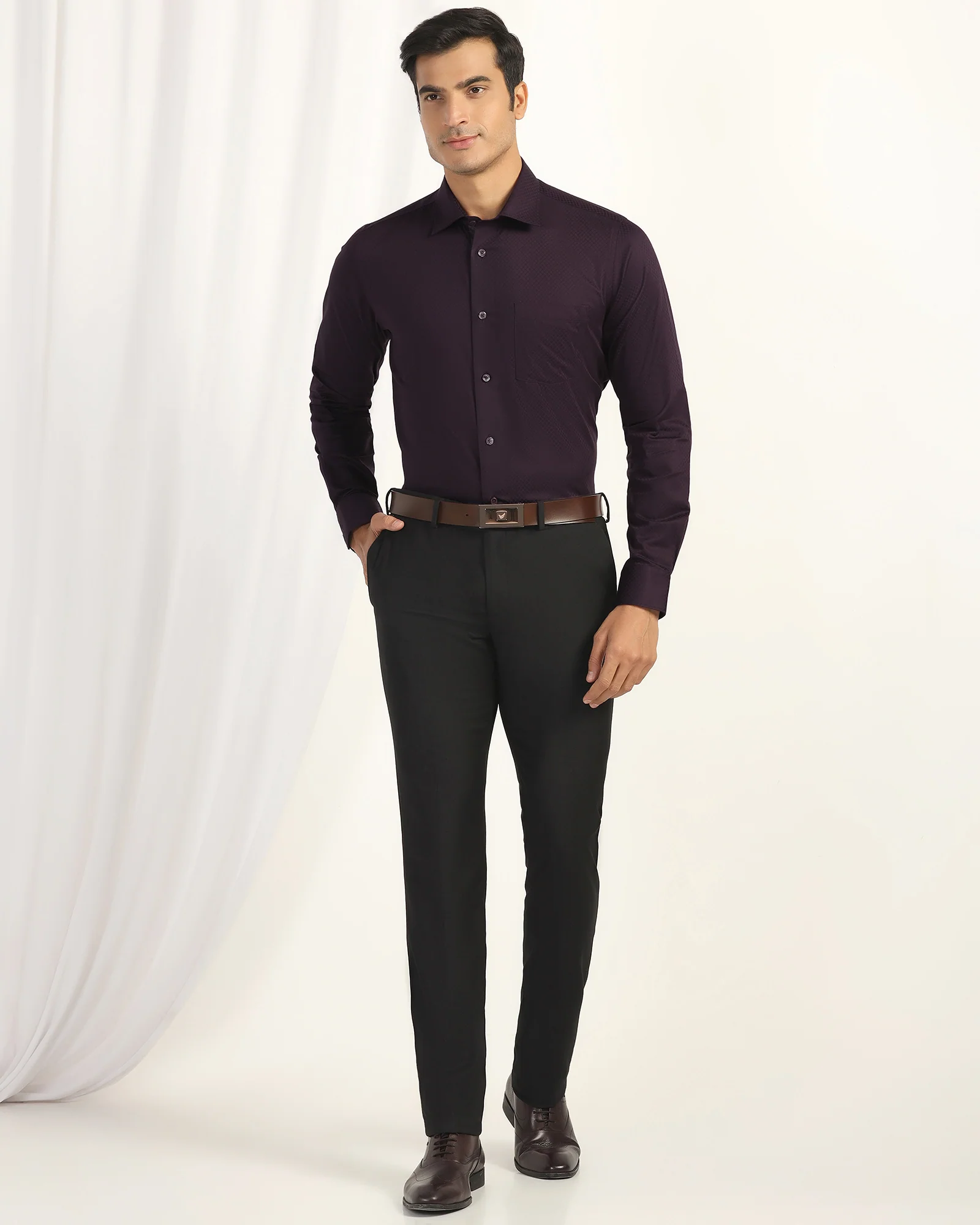 Formal Purple Textured Shirt - Shark - Image 3