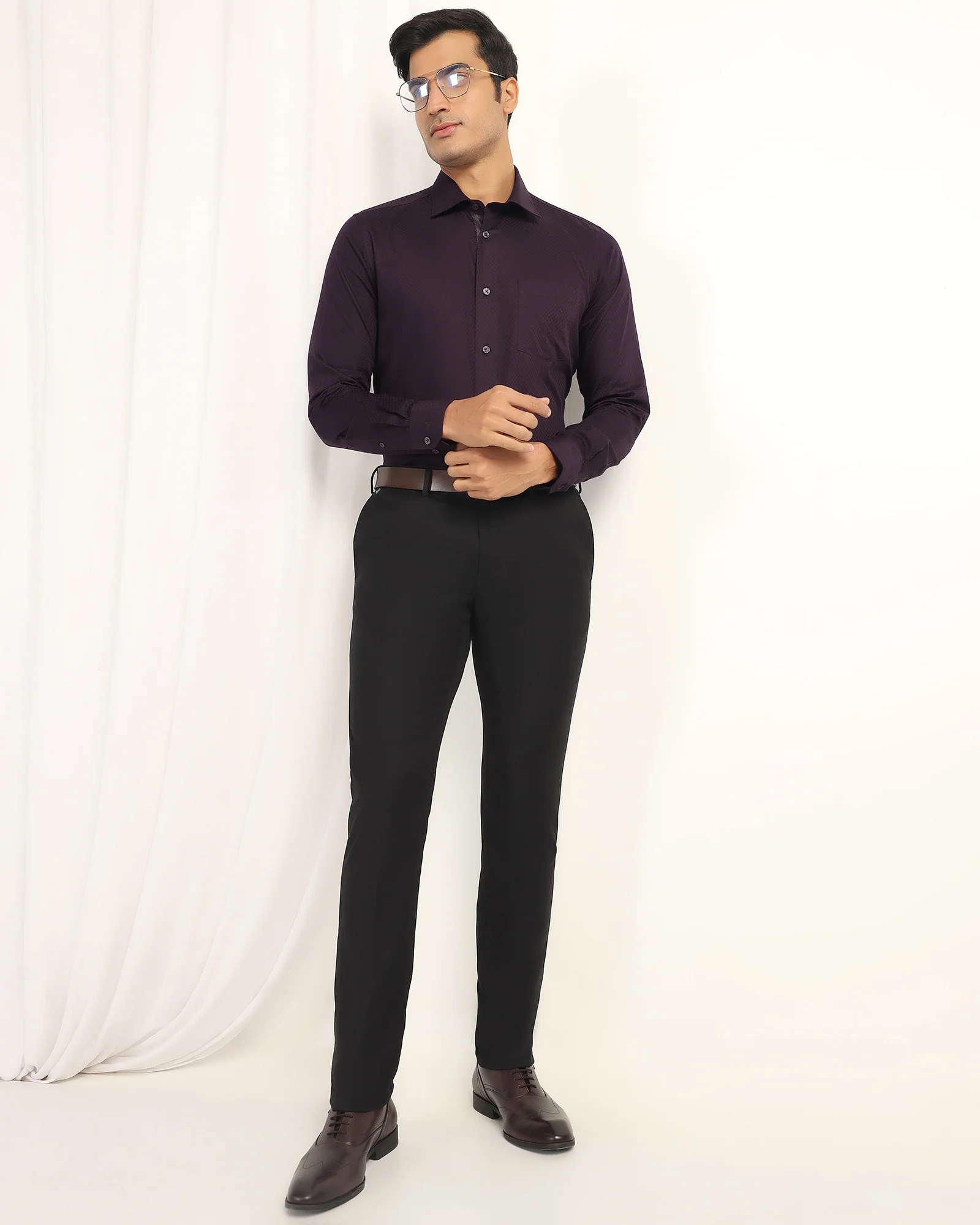 Formal Purple Textured Shirt - Shark - Image 8