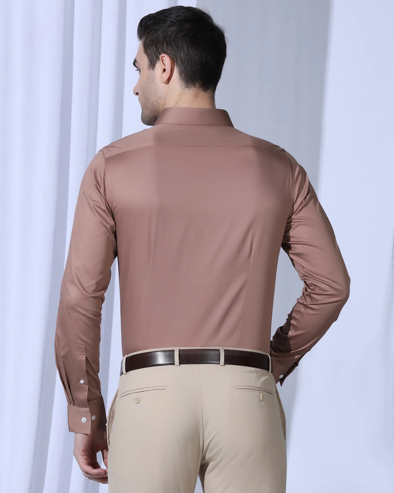 Non Iron Formal Red Orange Solid Shirt - George - Image 2