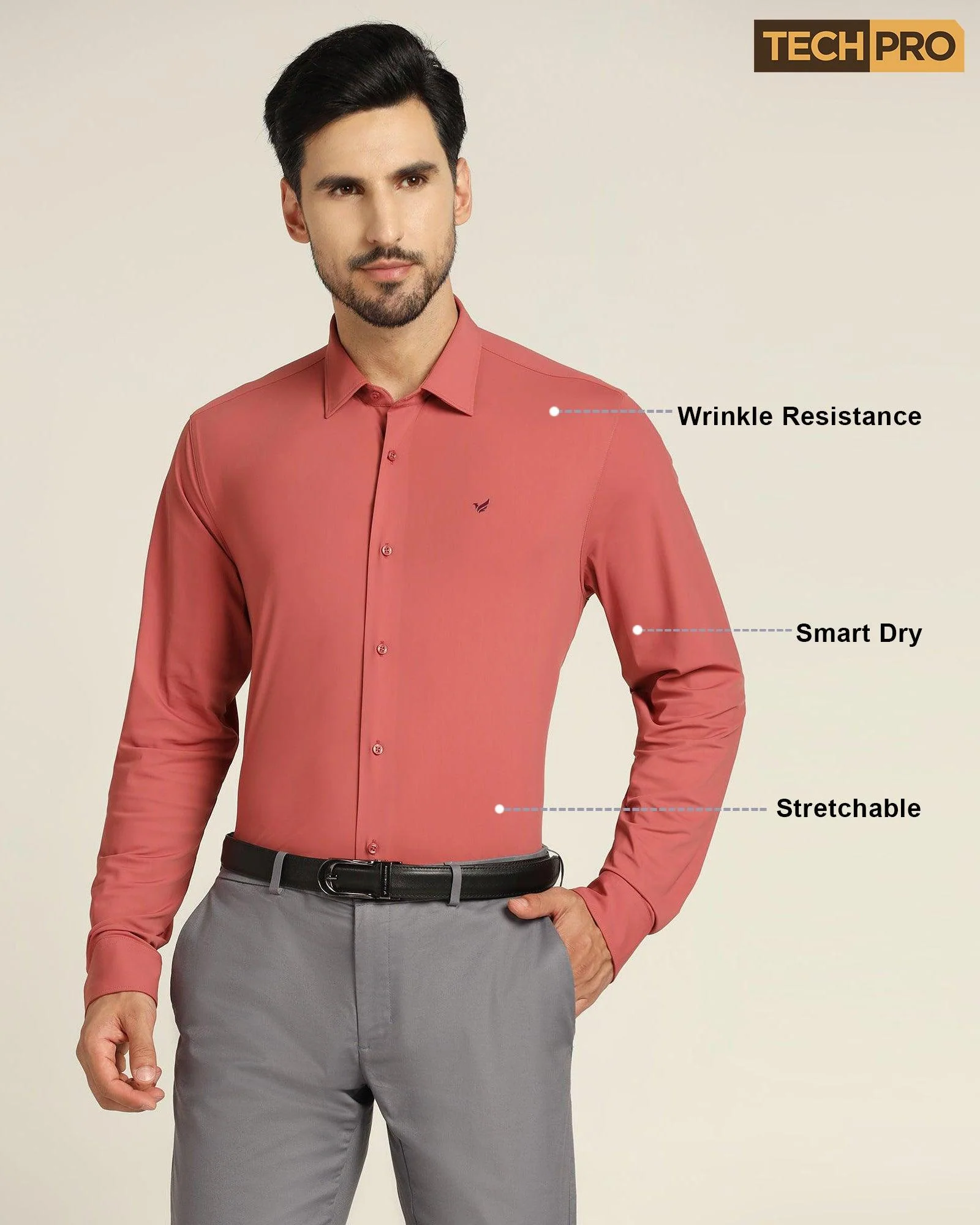 TechPro Formal Dusty Pink Solid Shirt - Zabka - Image 7