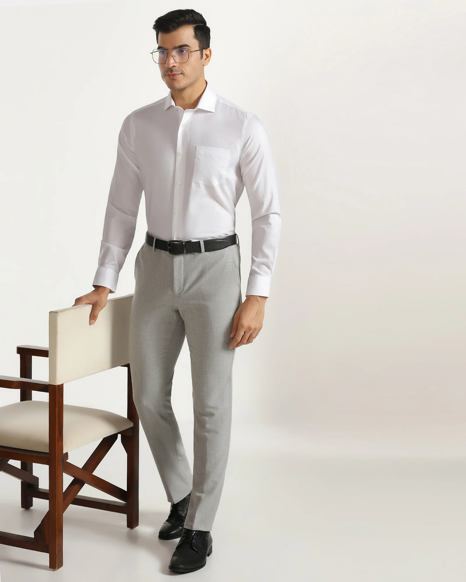 Formal Super White Check Shirt - Spy - Image 7