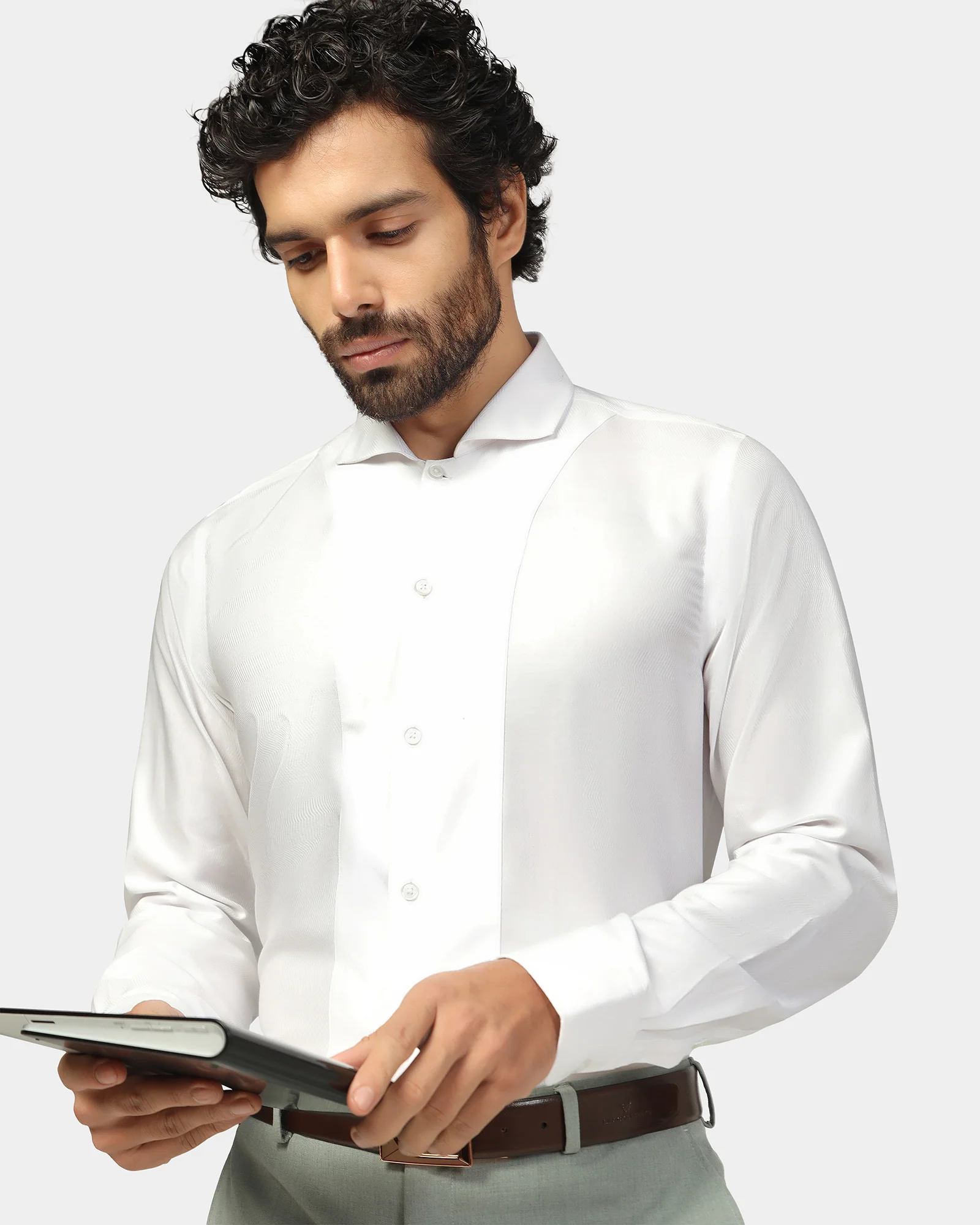 Formal Super White Textured Shirt - Plot - Image 4