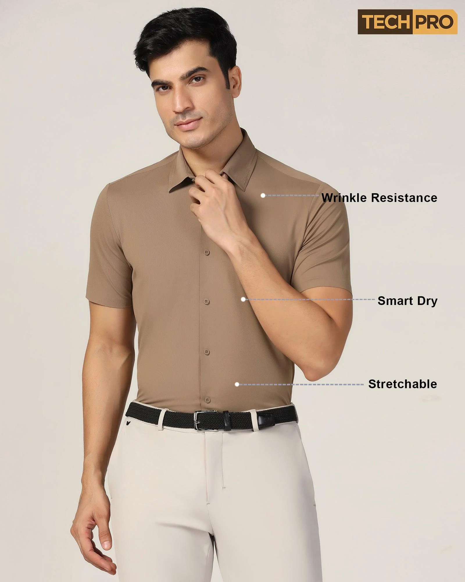 TechPro Formal Half Sleeve Tan Solid Shirt - Alfie - Image 8