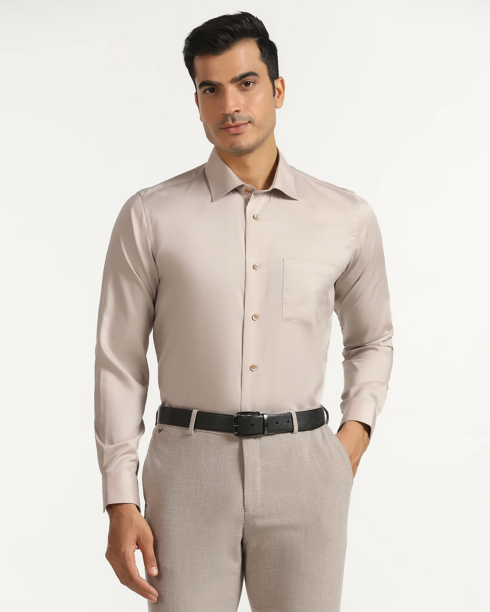 Formal Tan Solid Shirt - Roger