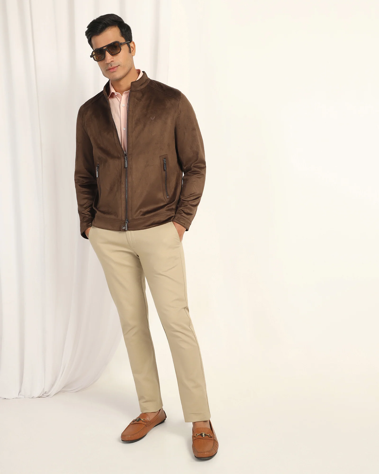 Formal Tan Solid Zipper Jacket - Gosling - Image 7