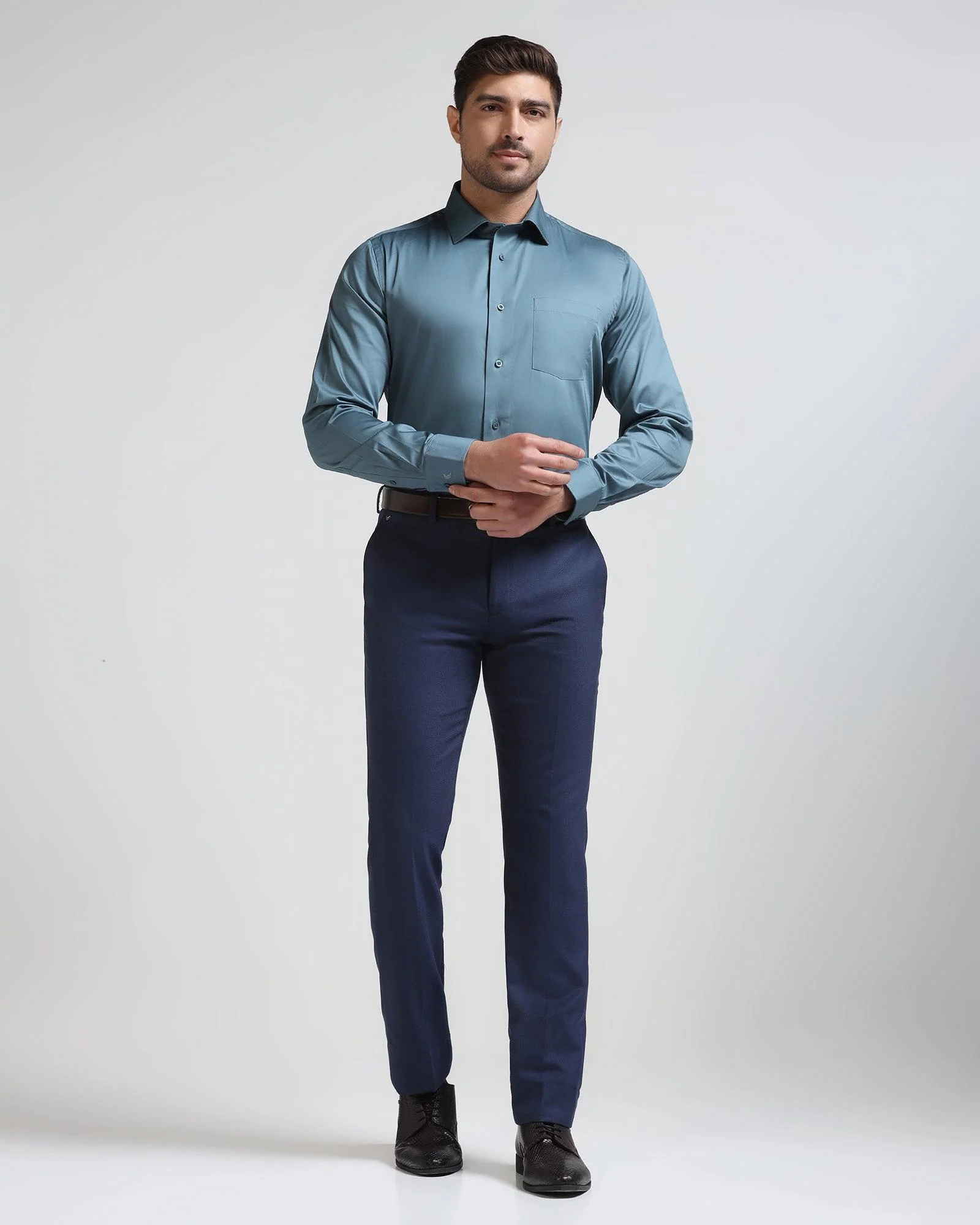 Formal Teal Solid Shirt - Simble - Image 3