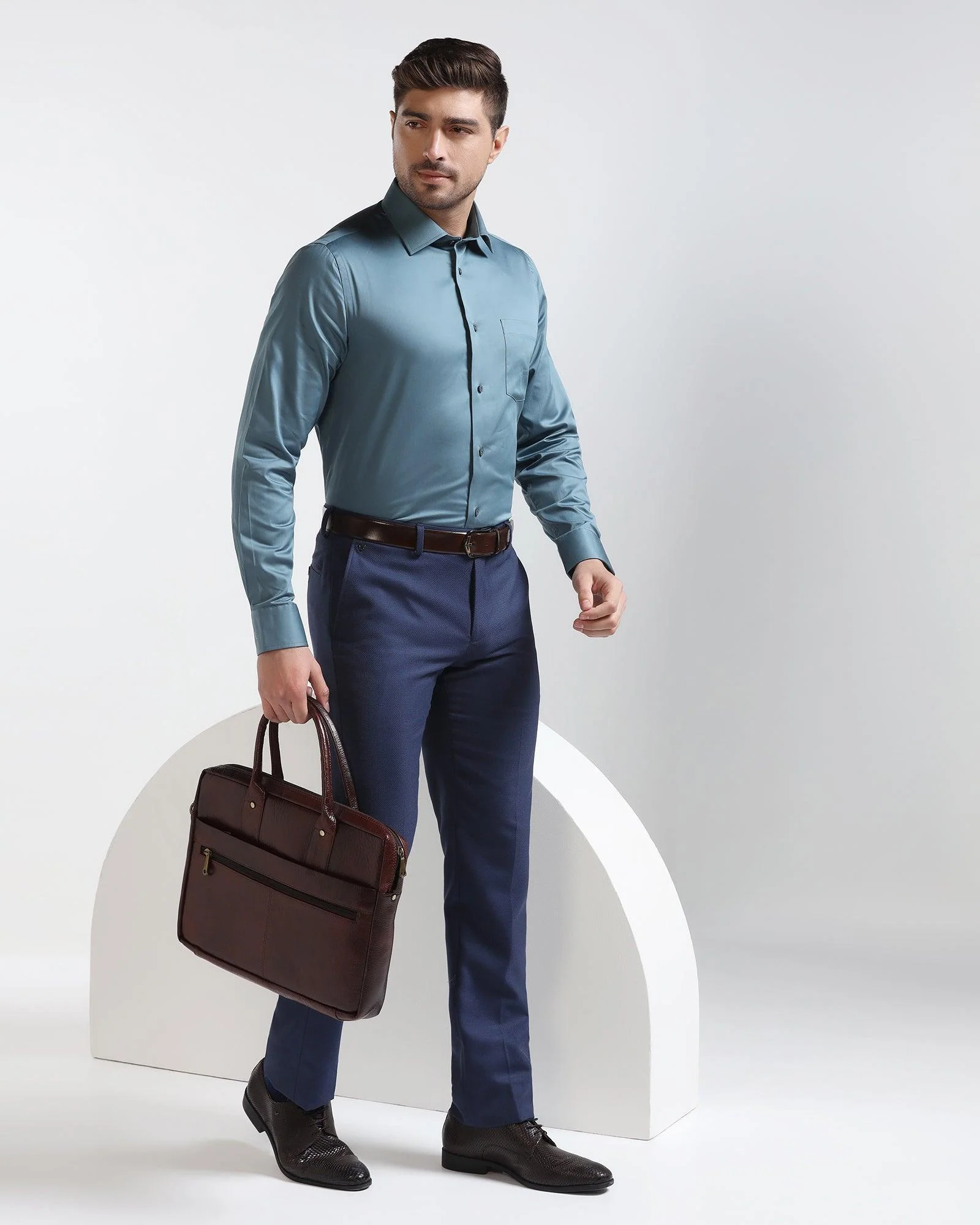 Formal Teal Solid Shirt - Simble - Image 6