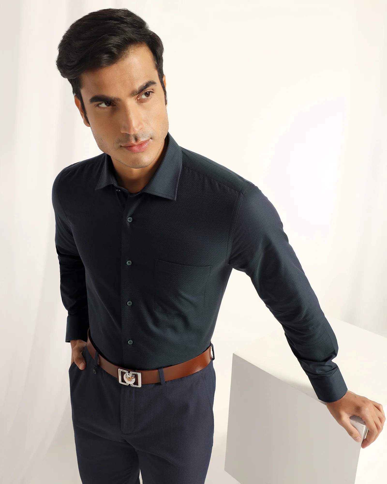 Formal Teal Textured Shirt - Dario - Image 7
