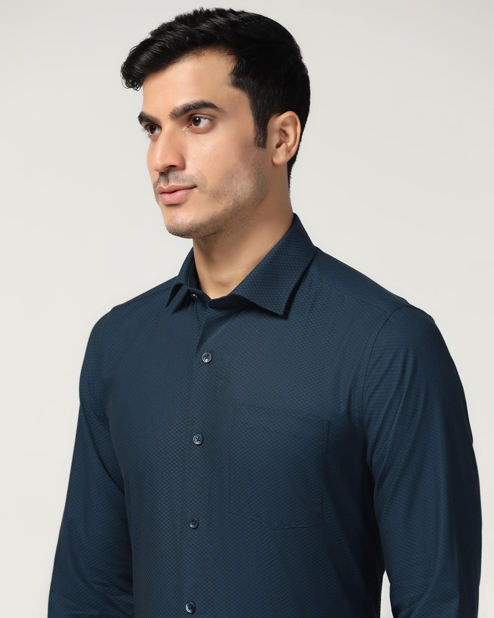 Formal Teal Textured Shirt - Fred - Image 4