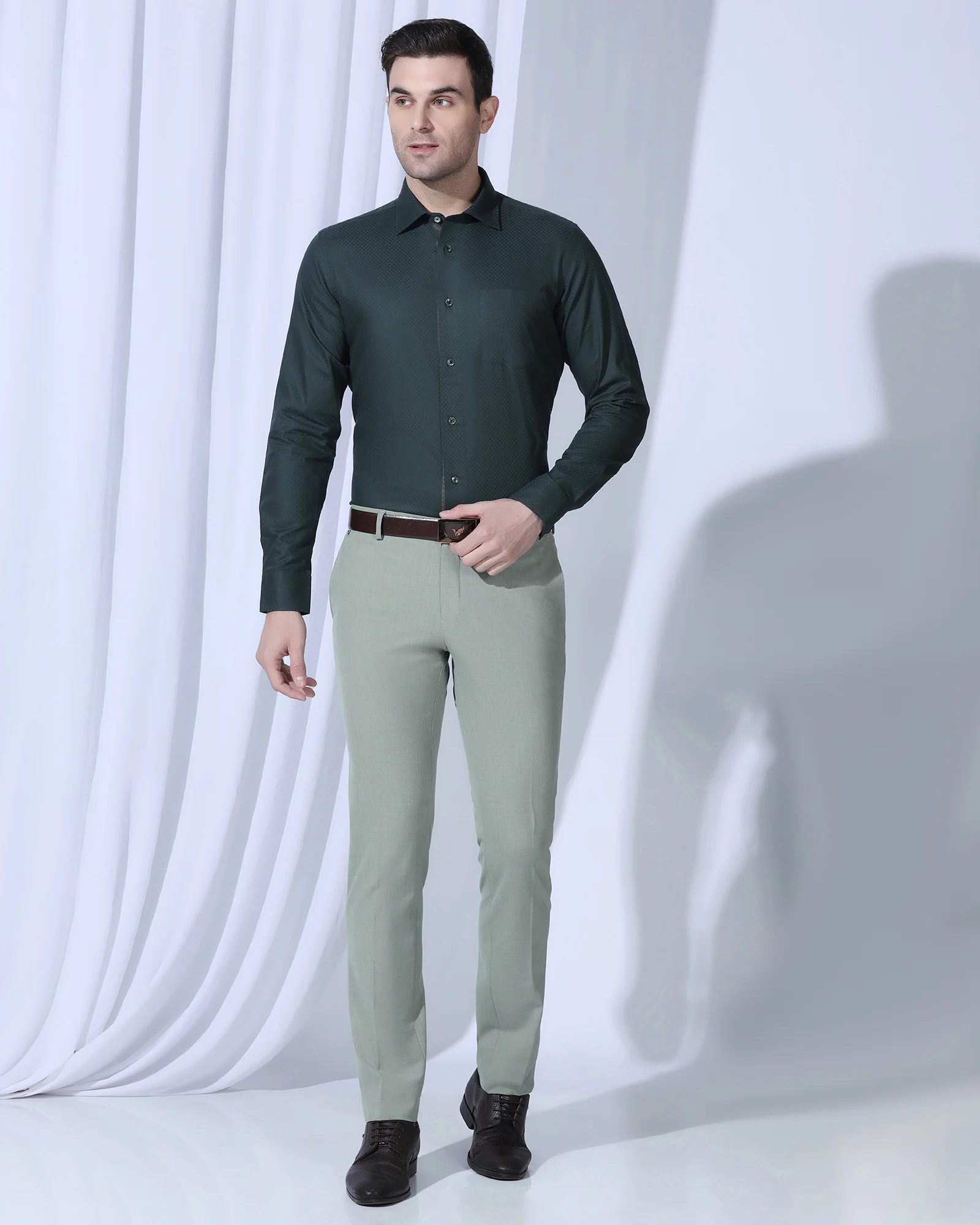 Formal Teal Textured Shirt - Shark - Image 3