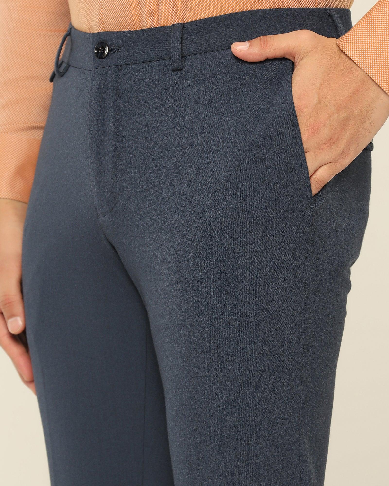 Slim Fit B-91 Formal Blue Solid Trouser - Jonny - Image 4