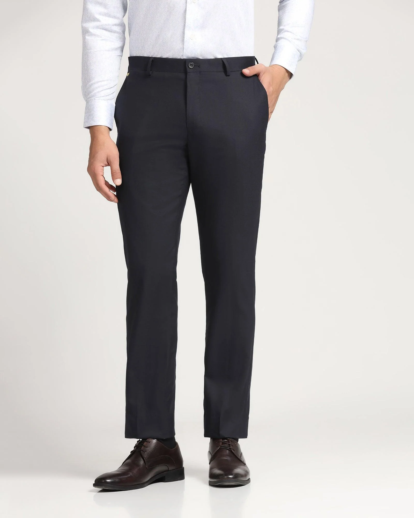 Luxe Slim Comfort B-95 Formal Navy Solid Trouser - Meter - Image 3