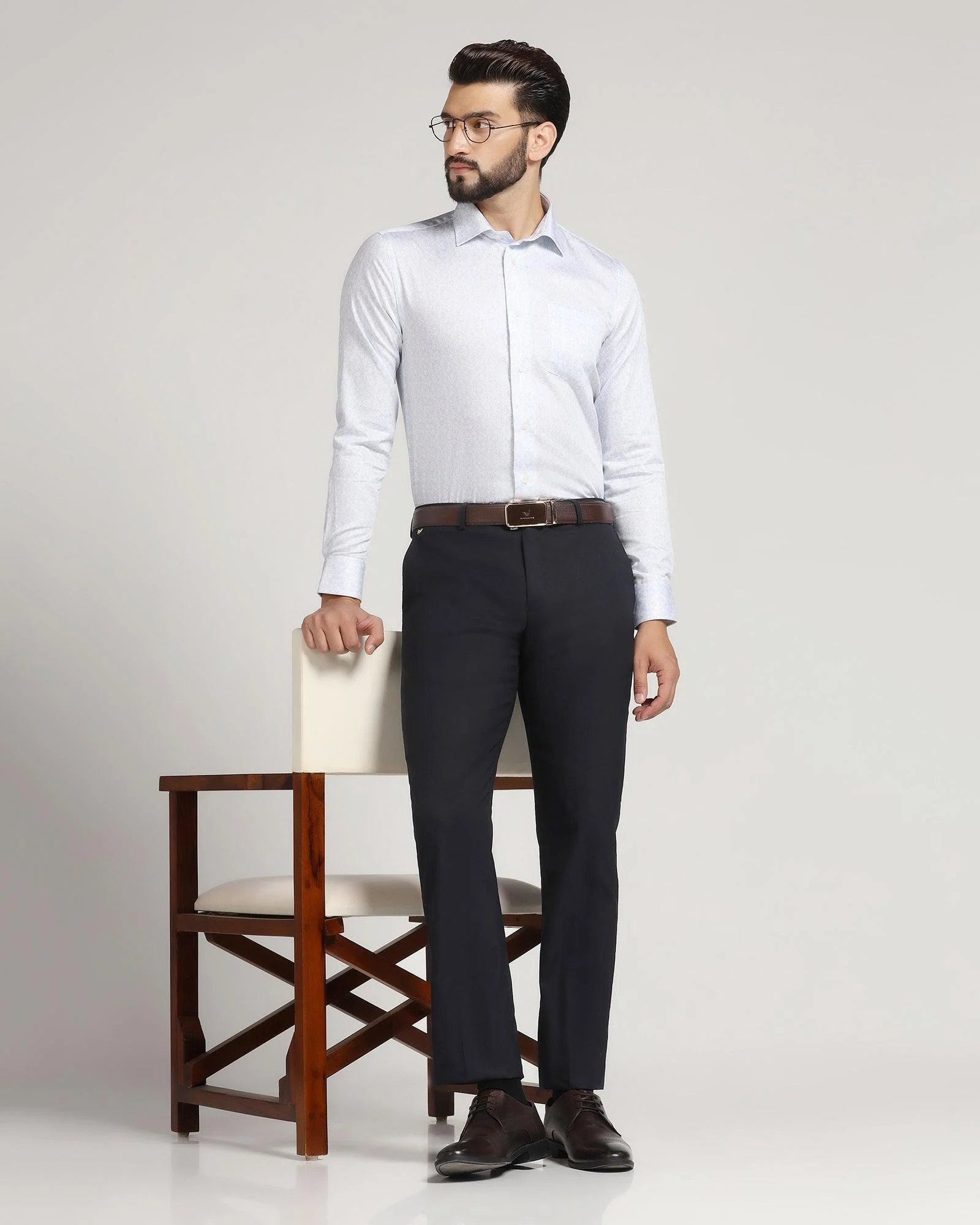 Luxe Slim Comfort B-95 Formal Navy Solid Trouser - Meter - Image 6