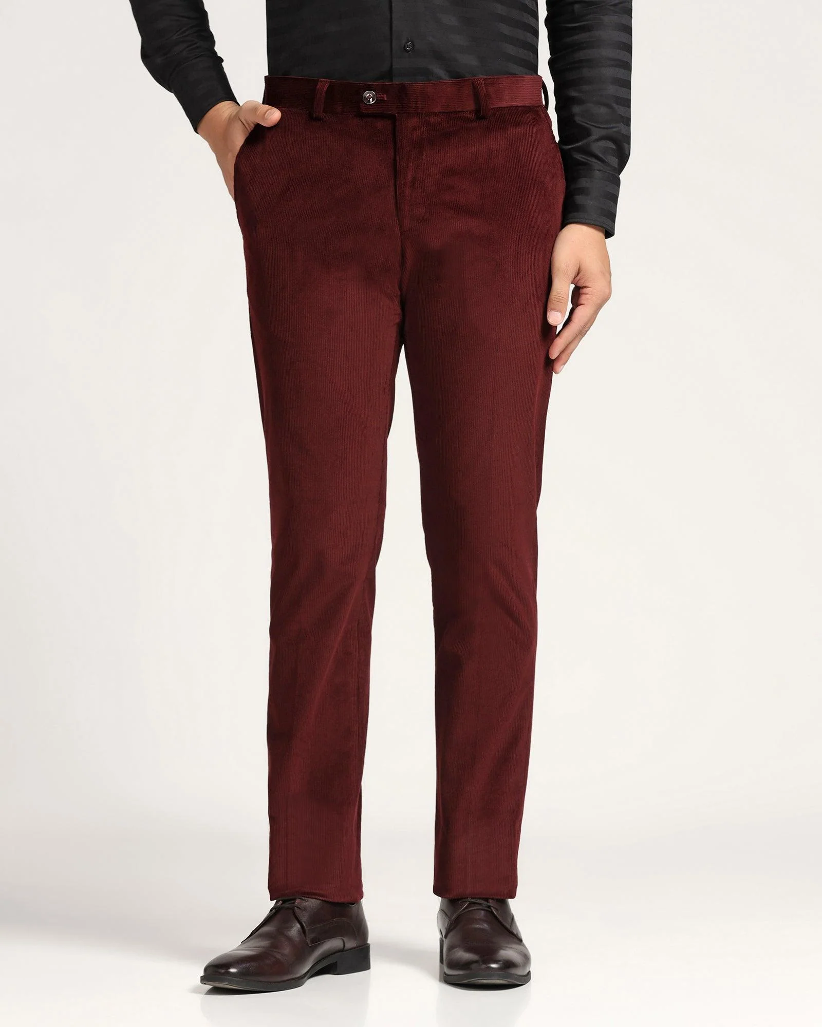 Slim Comfort B-95 Formal Wine Solid Trouser - Corduroy - Image 3