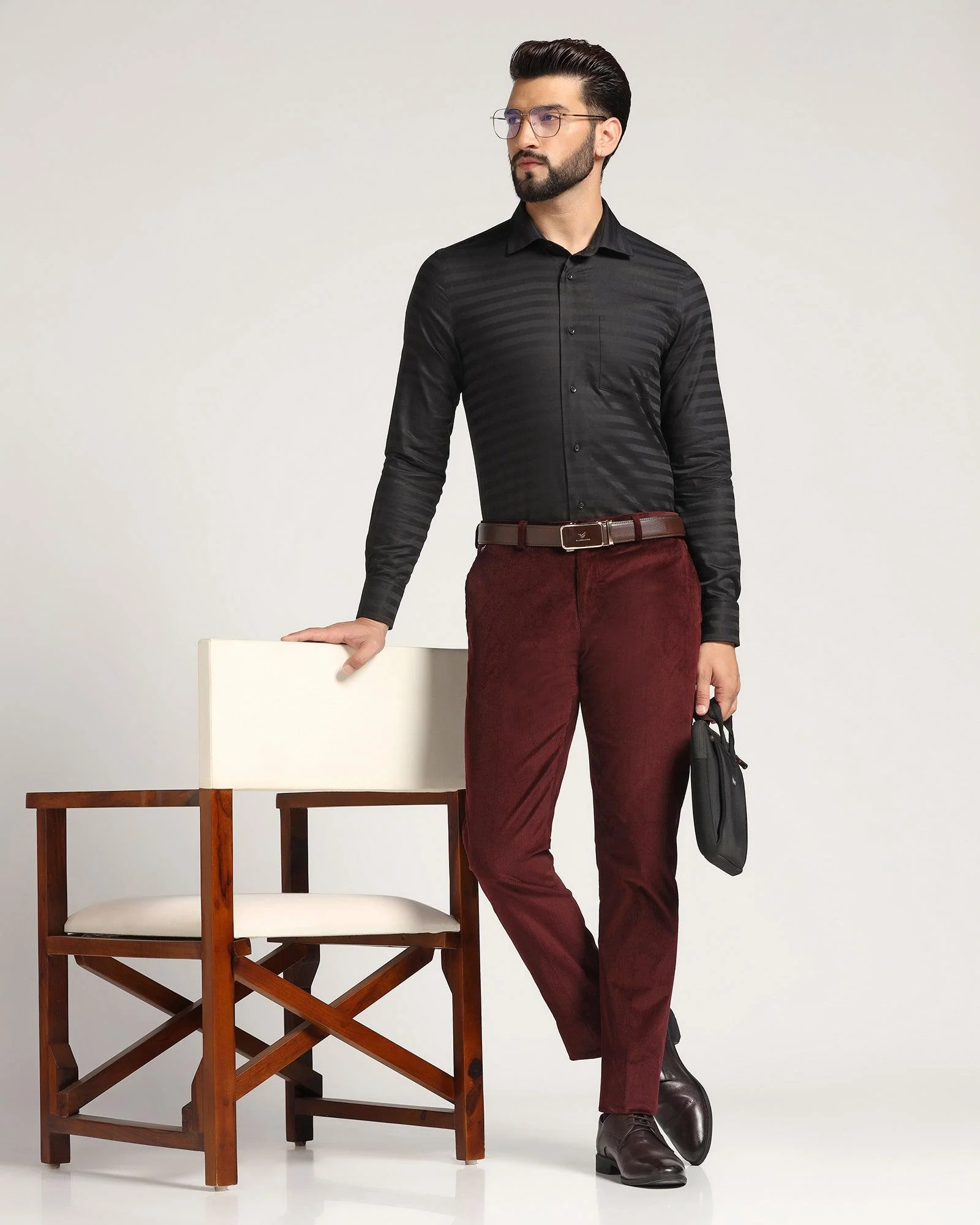 Slim Comfort B-95 Formal Wine Solid Trouser - Corduroy - Image 6