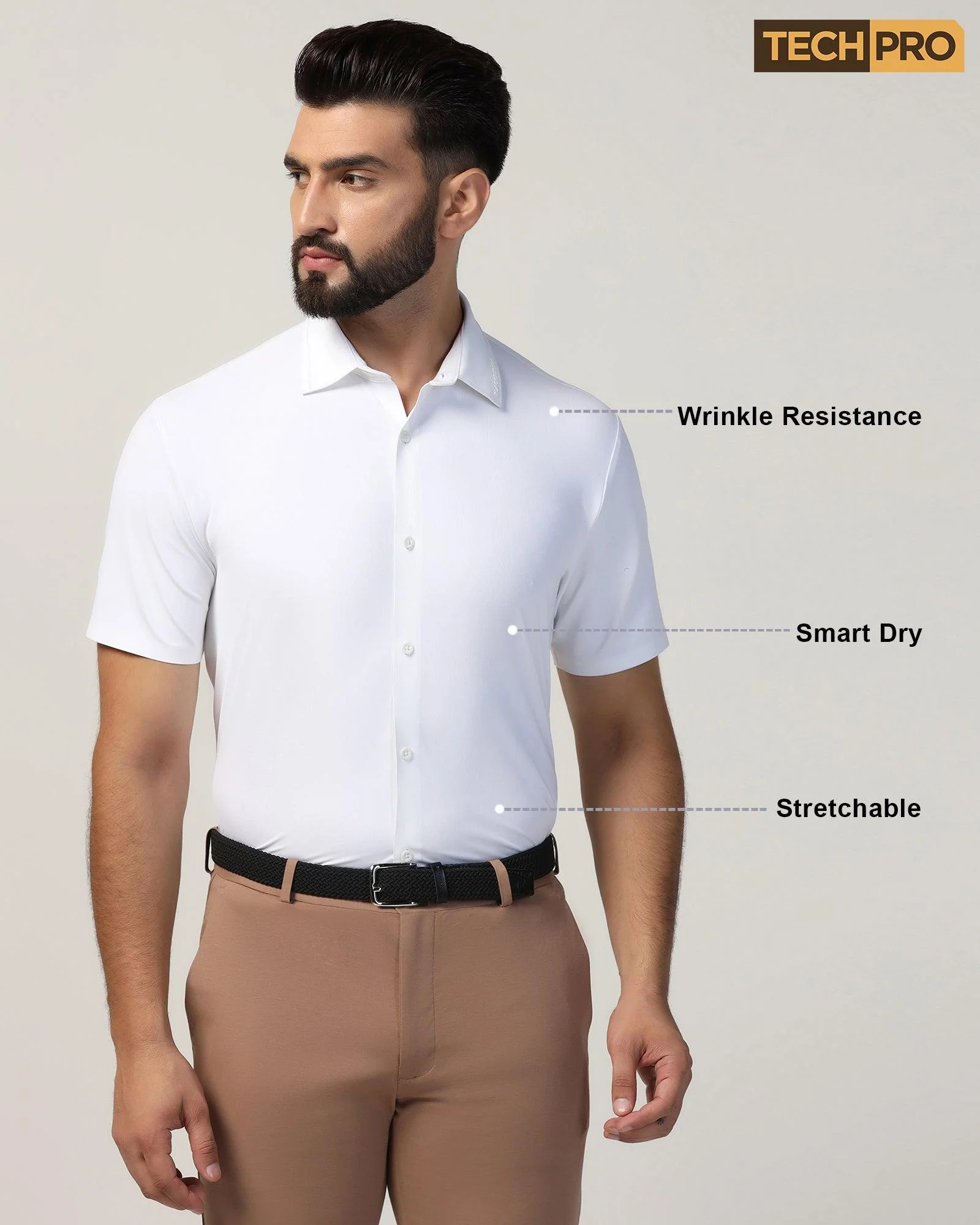 TechPro Formal Half Sleeve White Solid Shirt - Alfie - Image 8