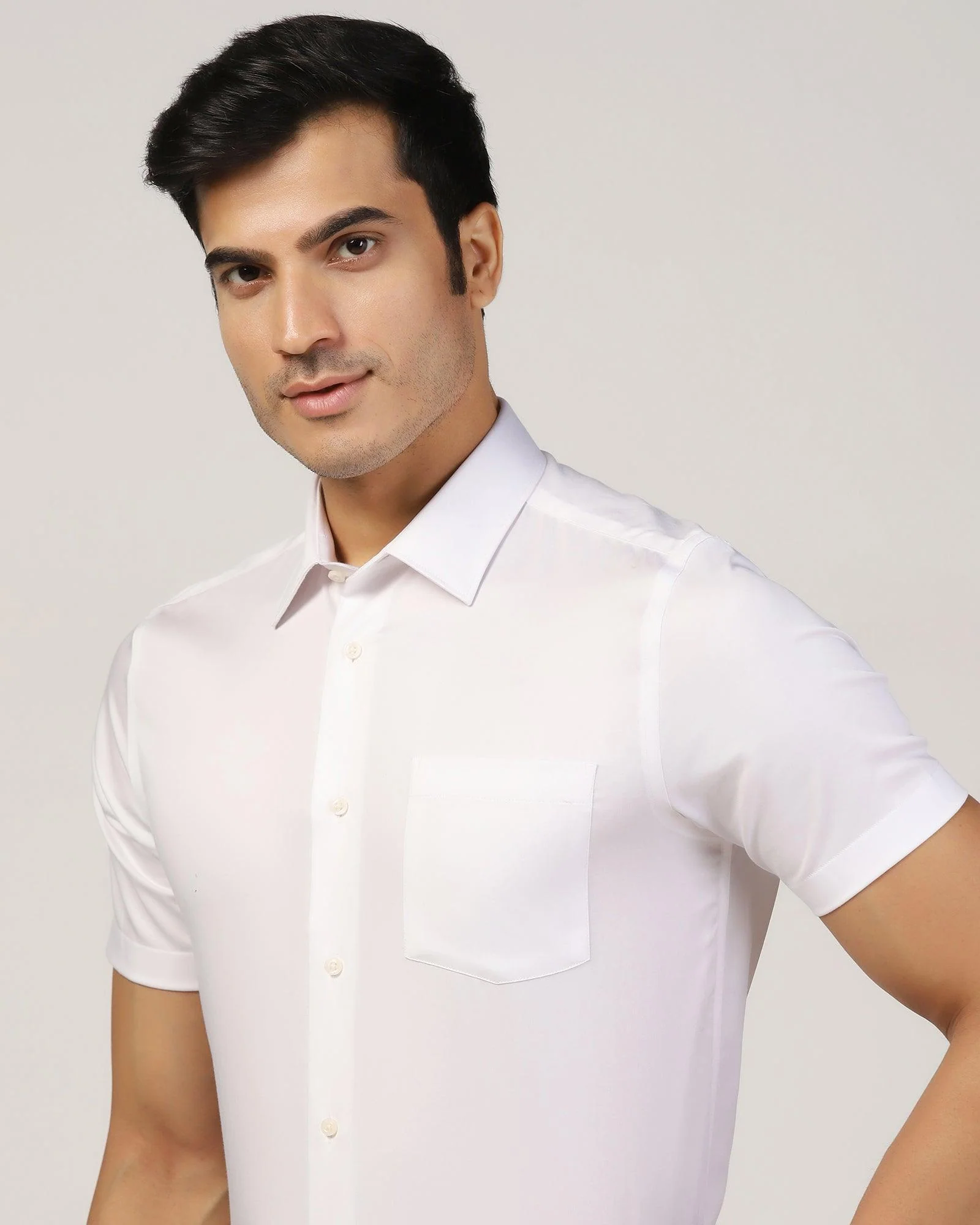 Non Iron Formal Half Sleeve White Solid Shirt - Matiz - Image 4