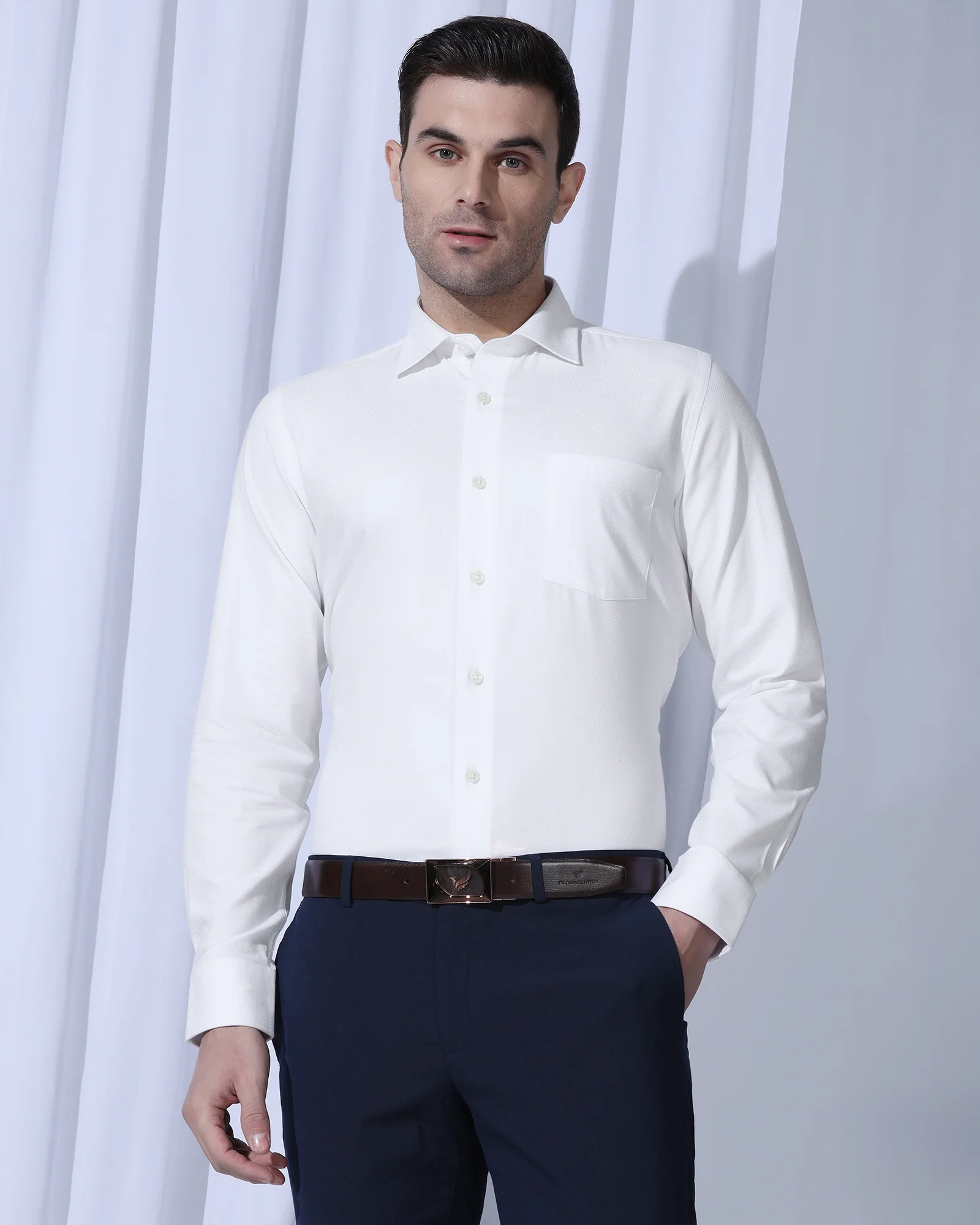 Formal White Textured Shirt - Noir - Image 10
