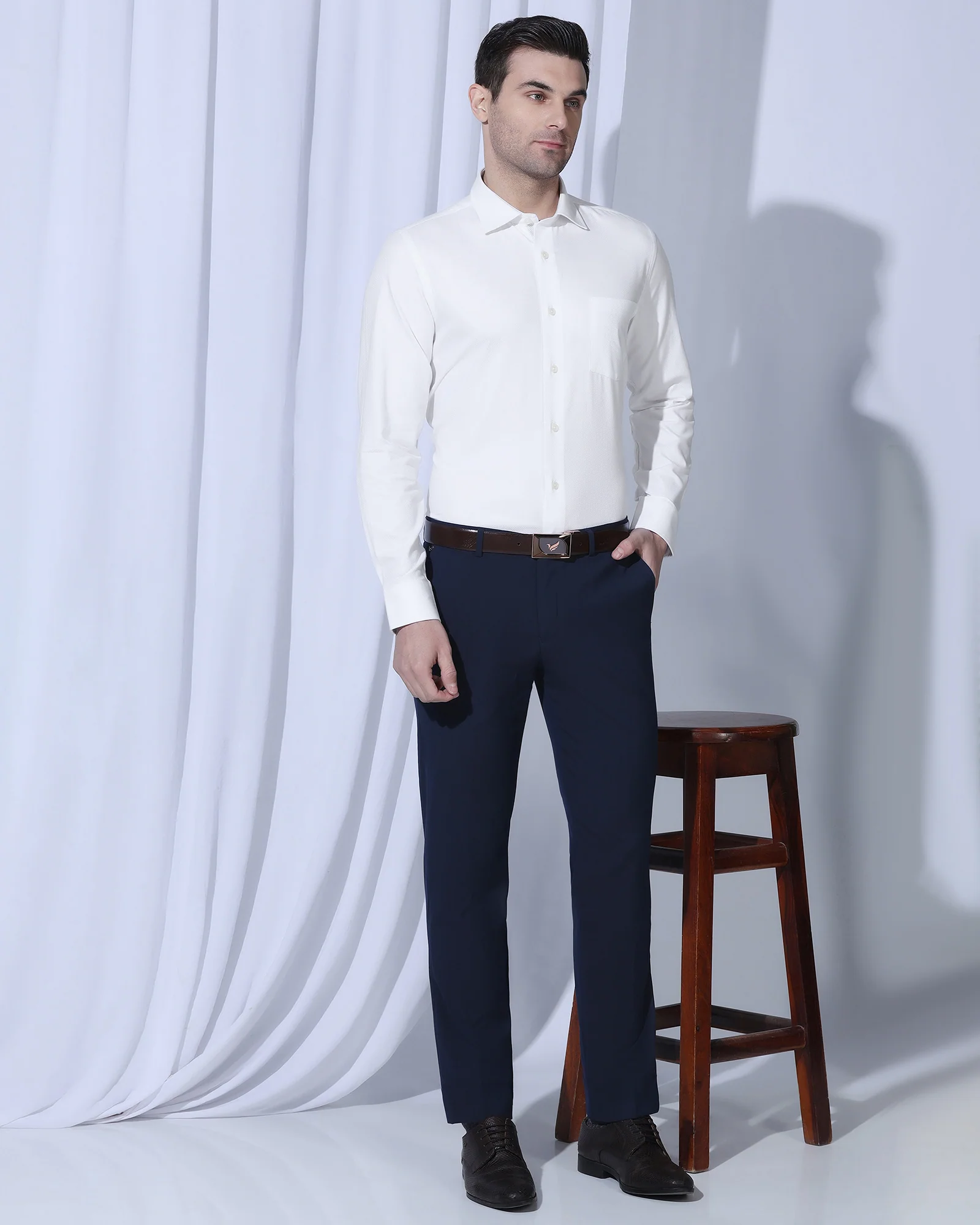 Formal White Textured Shirt - Noir - Image 7