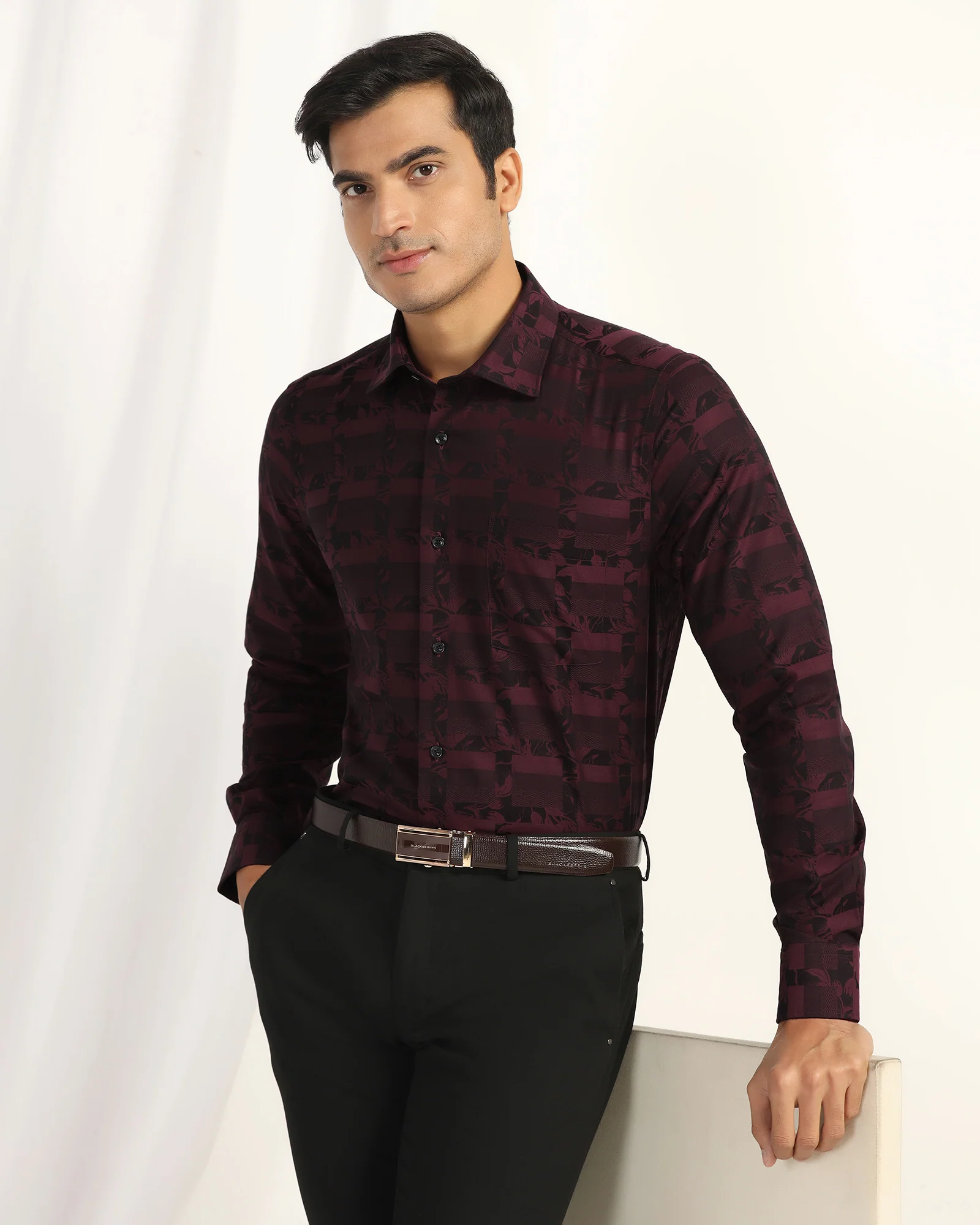 Formal Wine Jacquard Shirt - Latin - Image 7