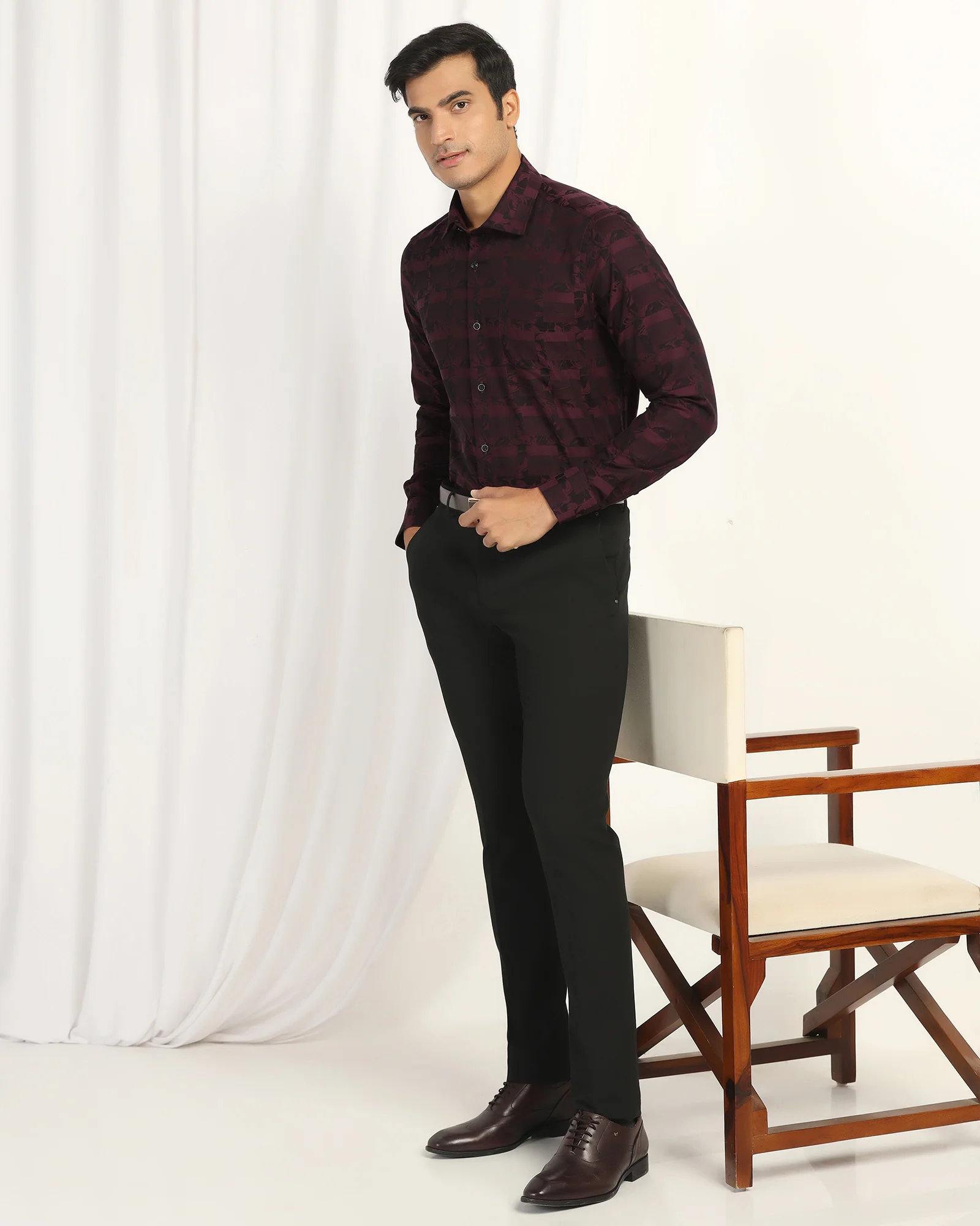 Formal Wine Jacquard Shirt - Latin - Image 8