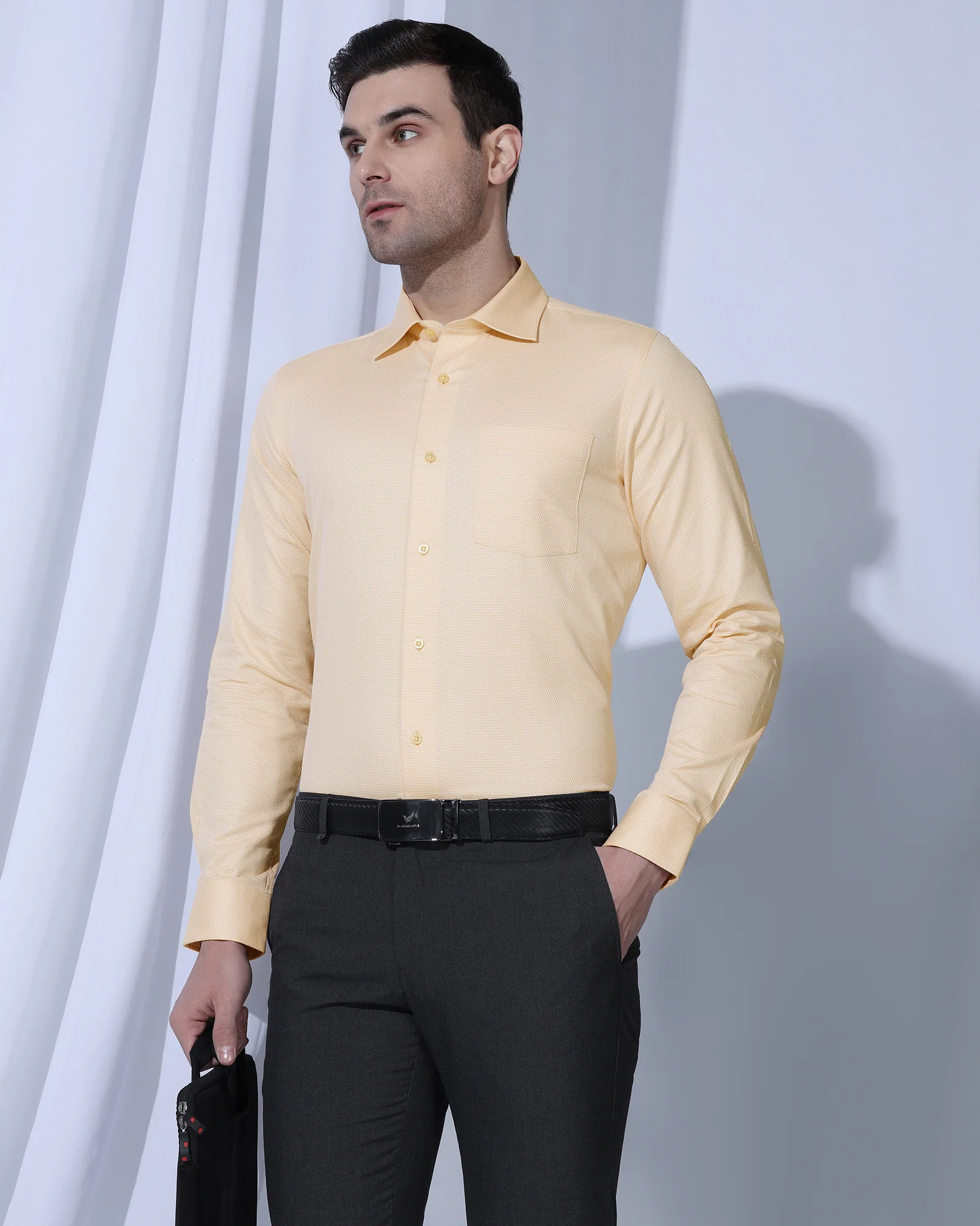 Formal Yellow Textured Shirt - Benet - Image 10