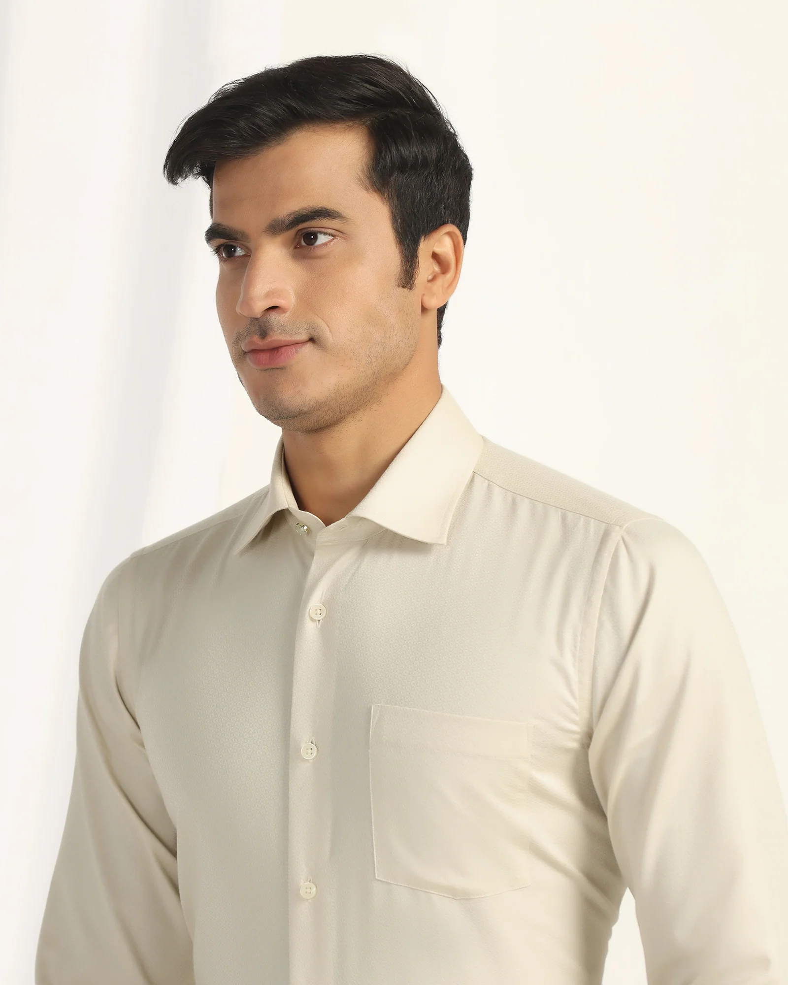 Formal Yellow Textured Shirt - Brick - Image 4