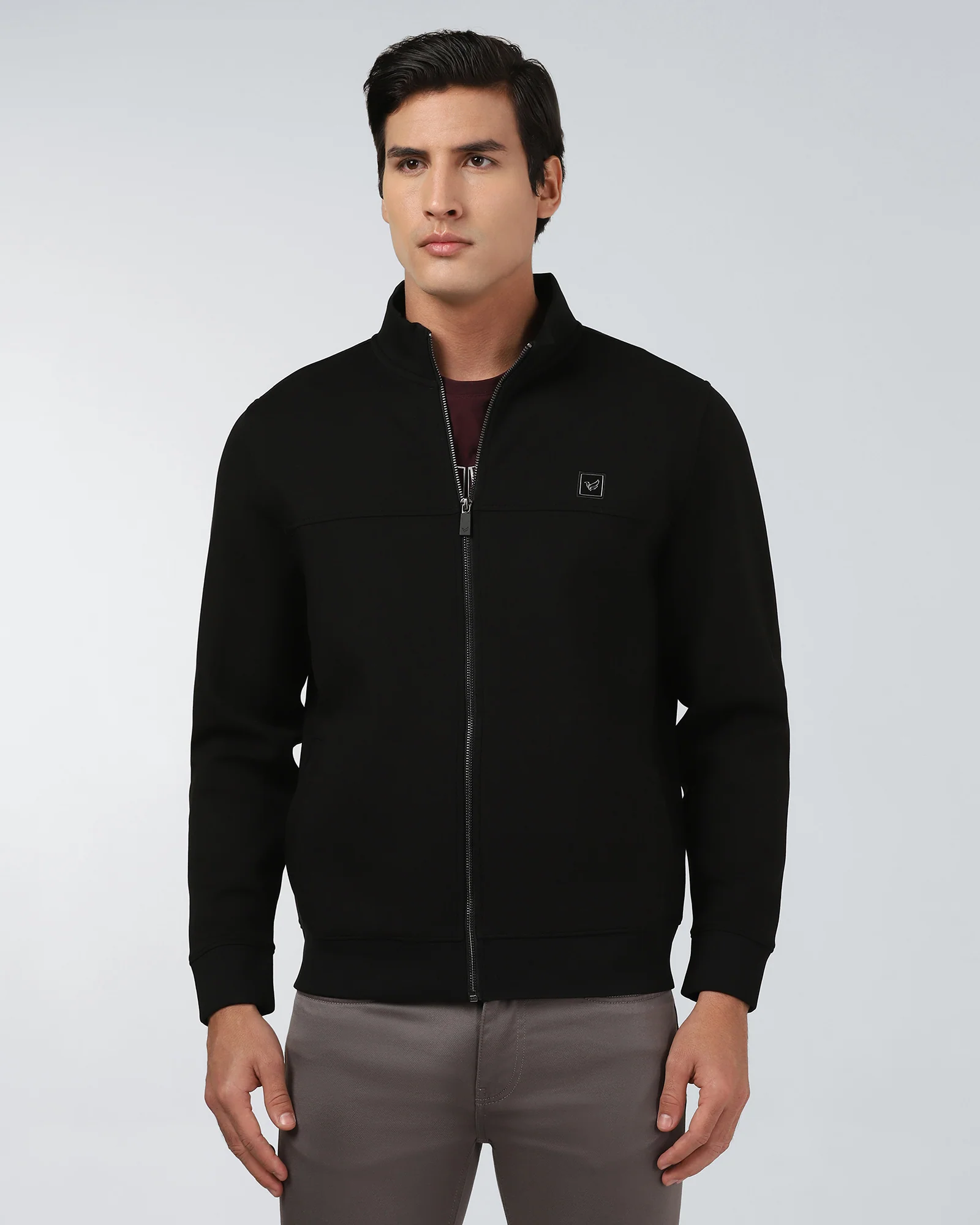 High Neck Black Solid Sweatshirt - Ryukk - Image 6