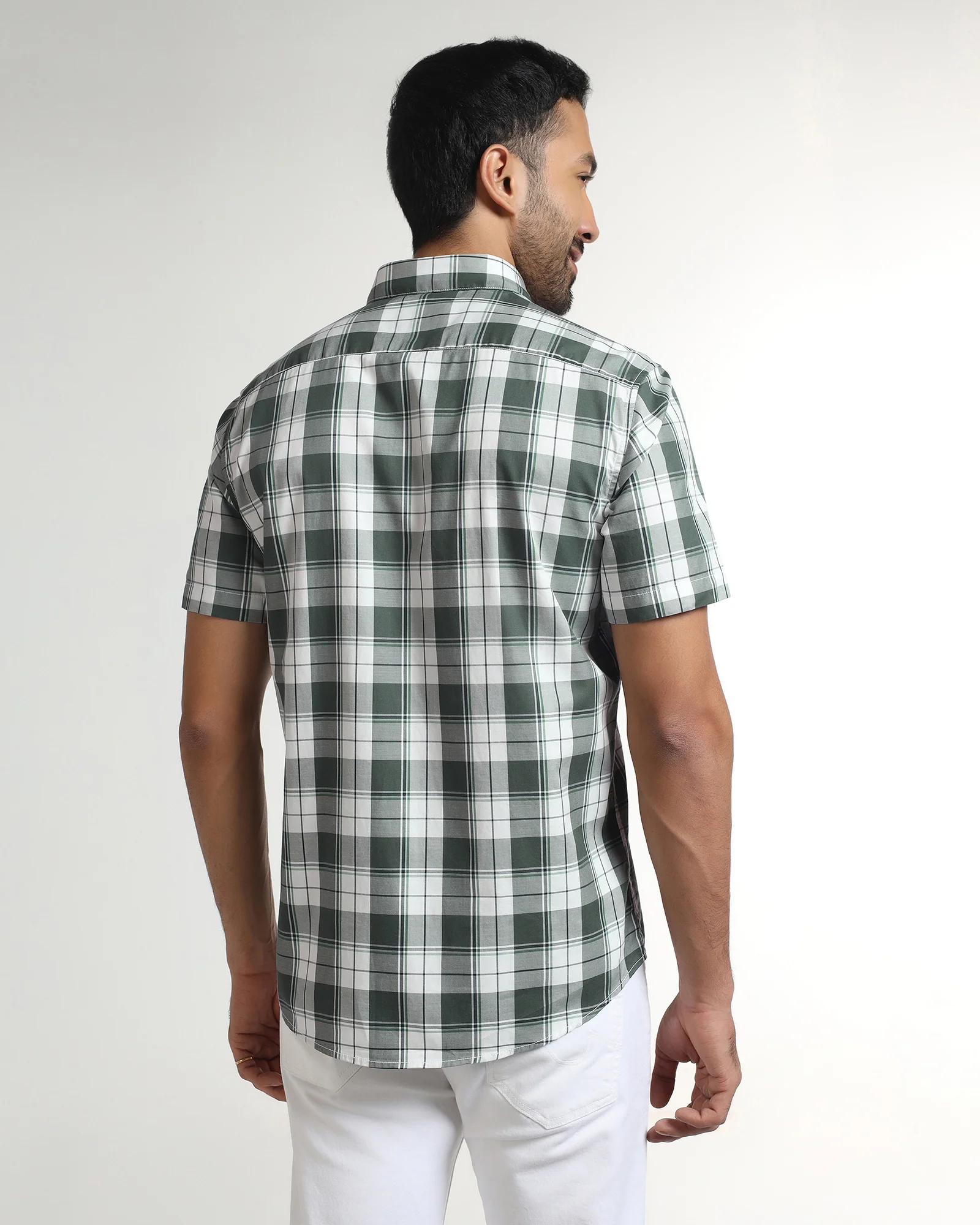 Green Half Sleeve Check Shirt - Bergen - Image 2