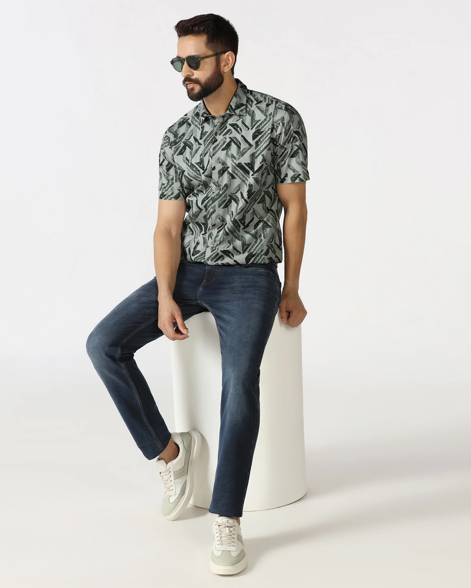 Green Half Sleeve Printed Shirt - Volmer - Image 7