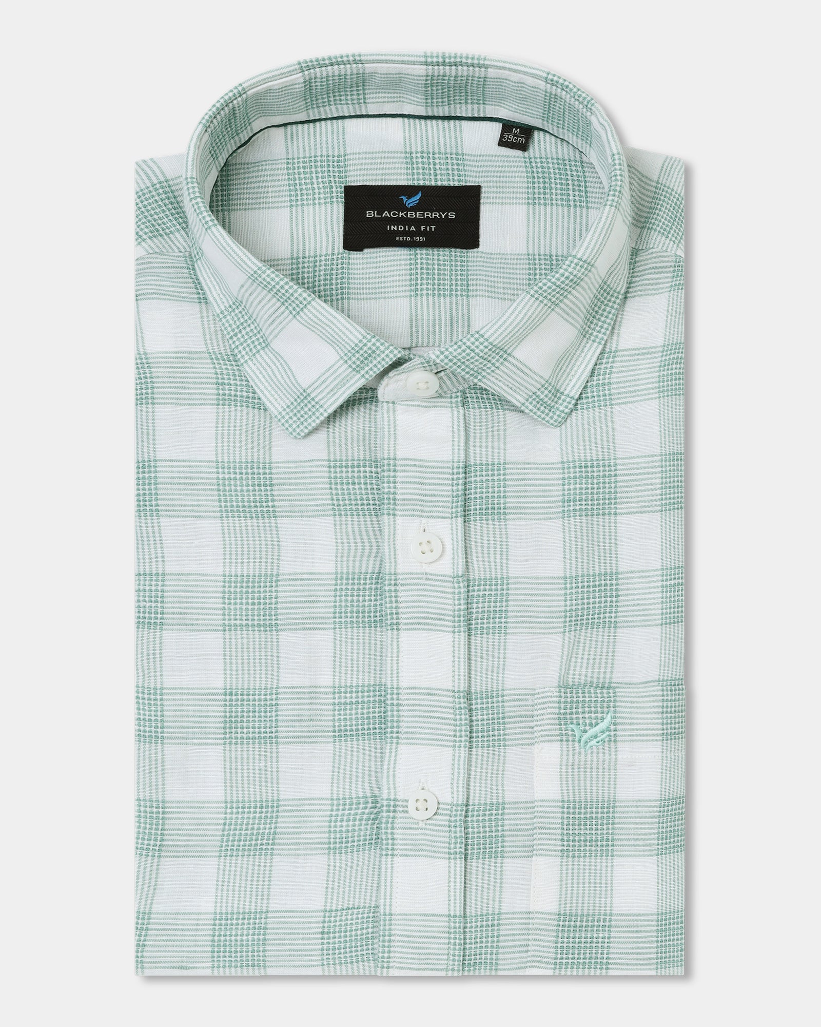 Green Half Sleeve Linen Check Shirt - Yudi - Image 5