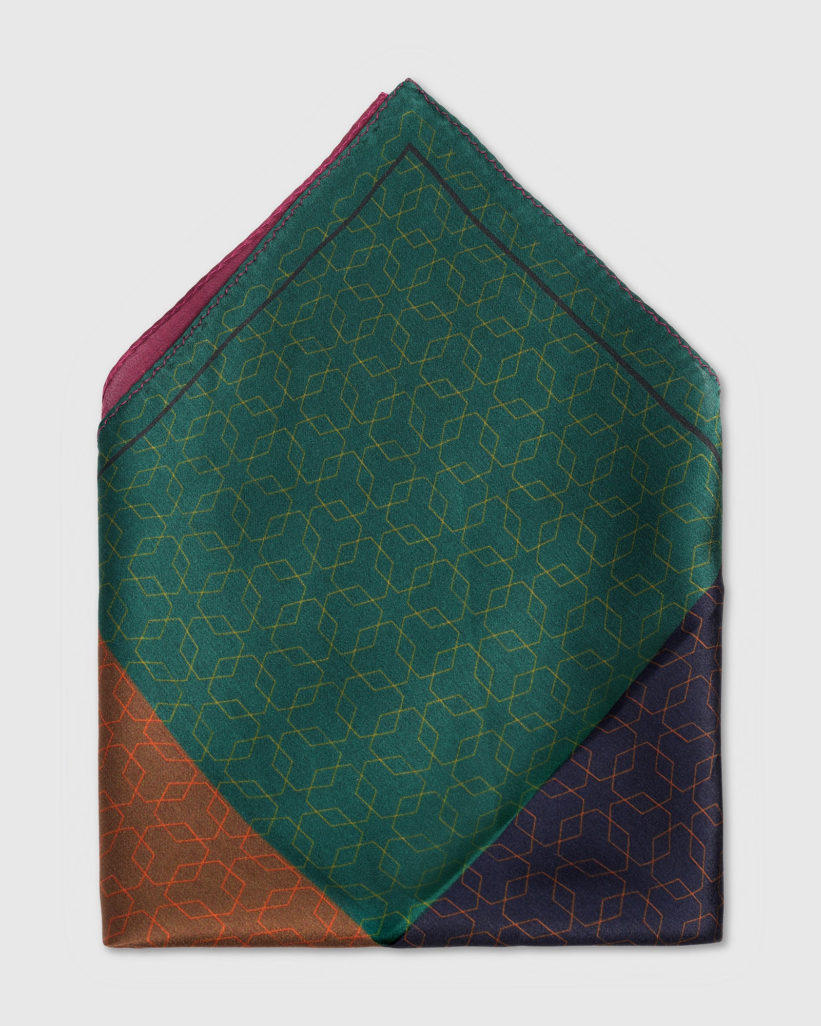 Green Printed 100% Silk Pocket Square - Washio - Image 2