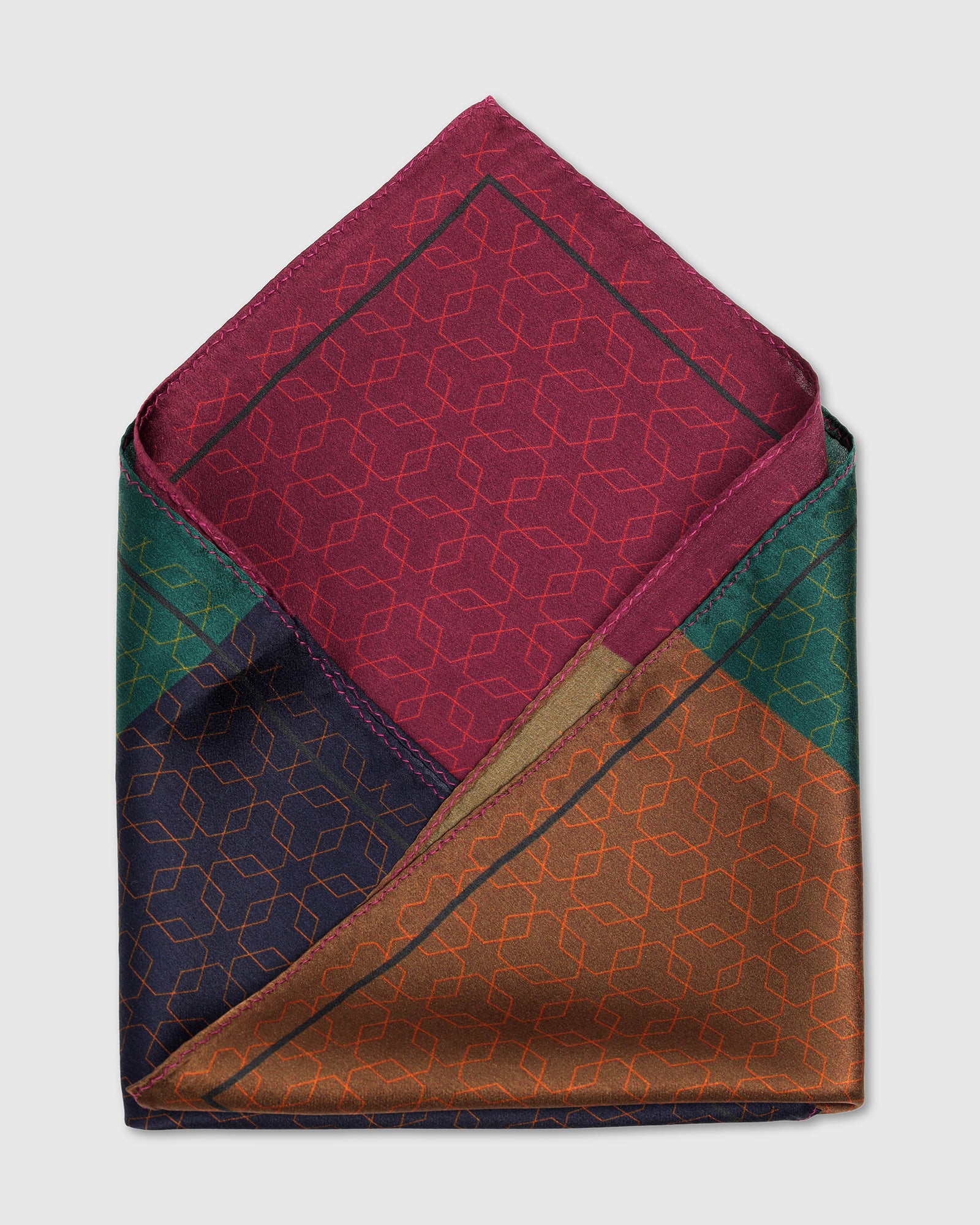Green Printed 100% Silk Pocket Square - Washio - Image 3