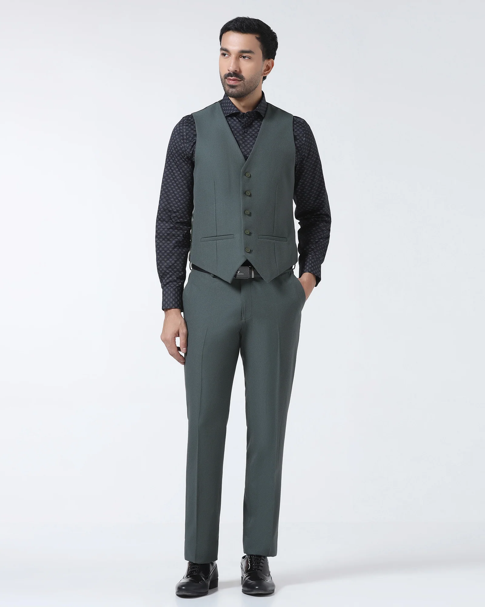 Green Three Piece Textured Suit - Zeny - Image 5