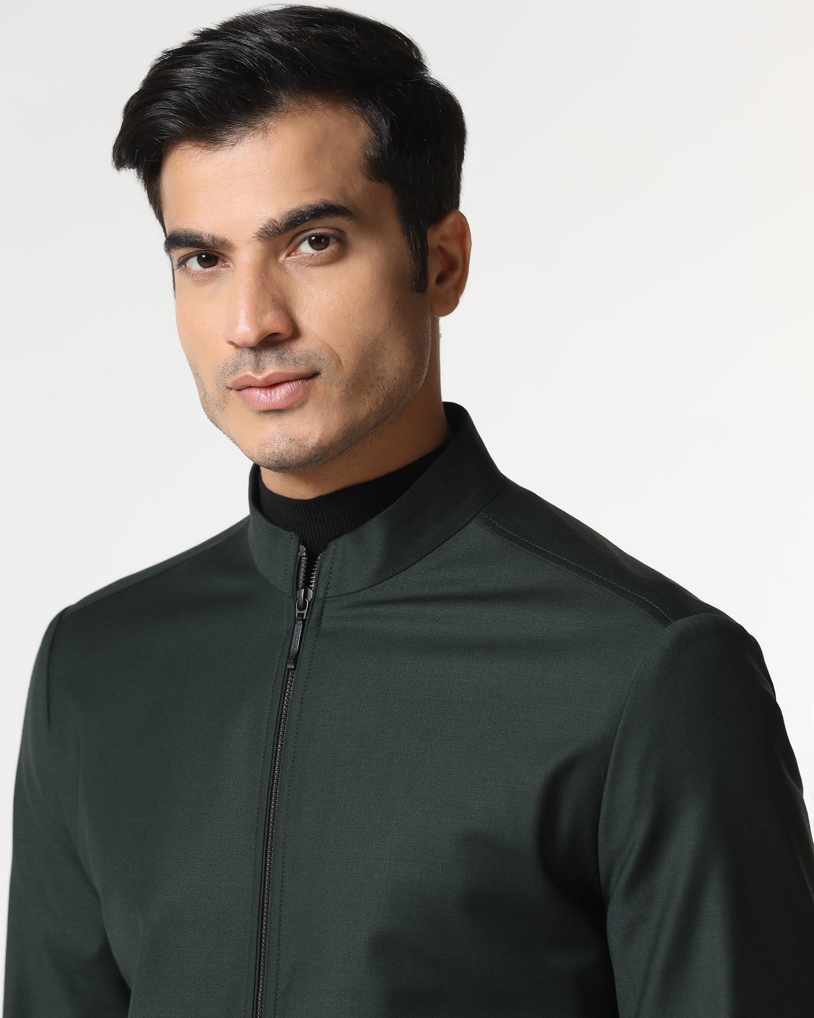 Green Solid Zipper Jacket - Zeno - Image 4
