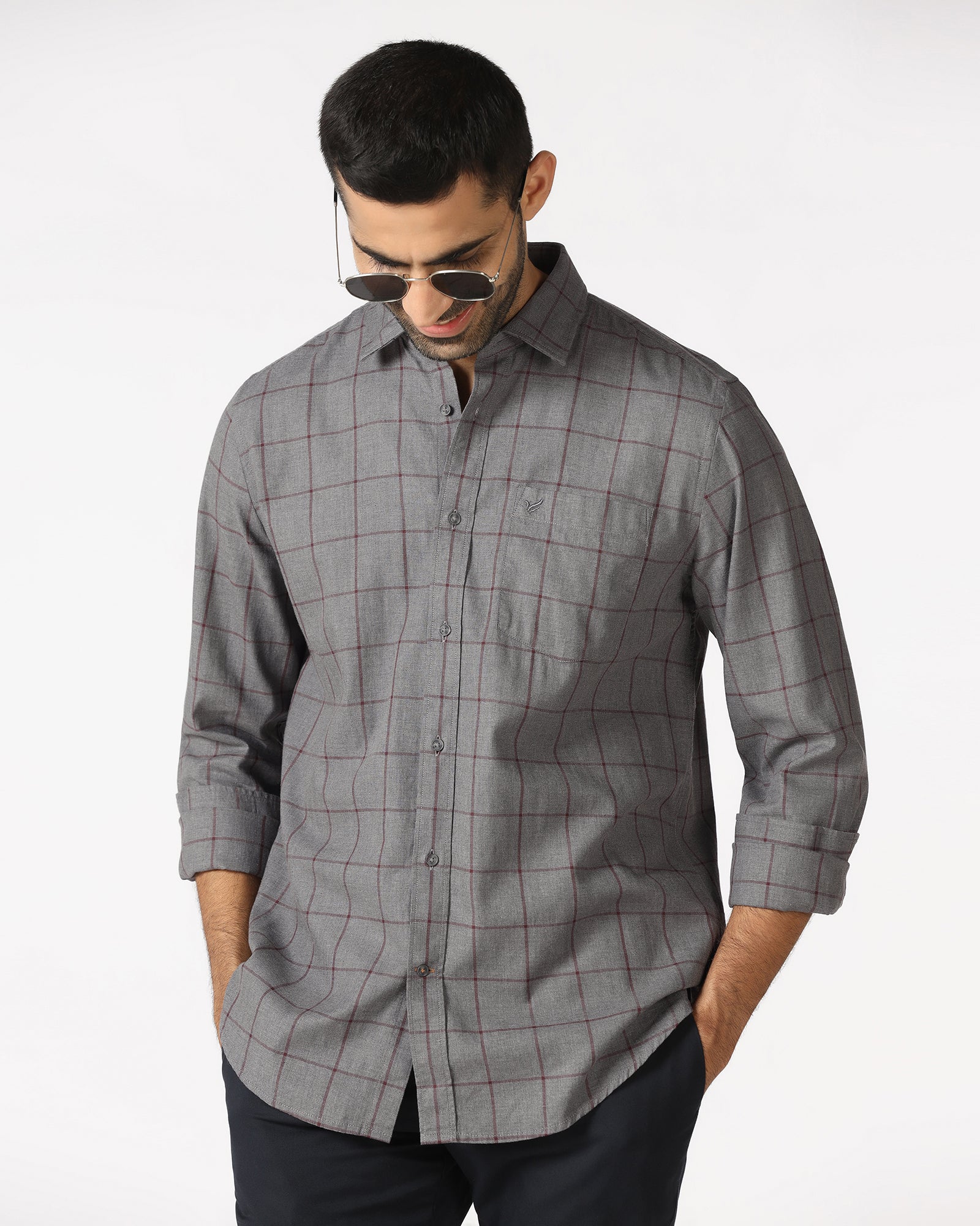 Grey Check Shirt - Wishk - Image 7