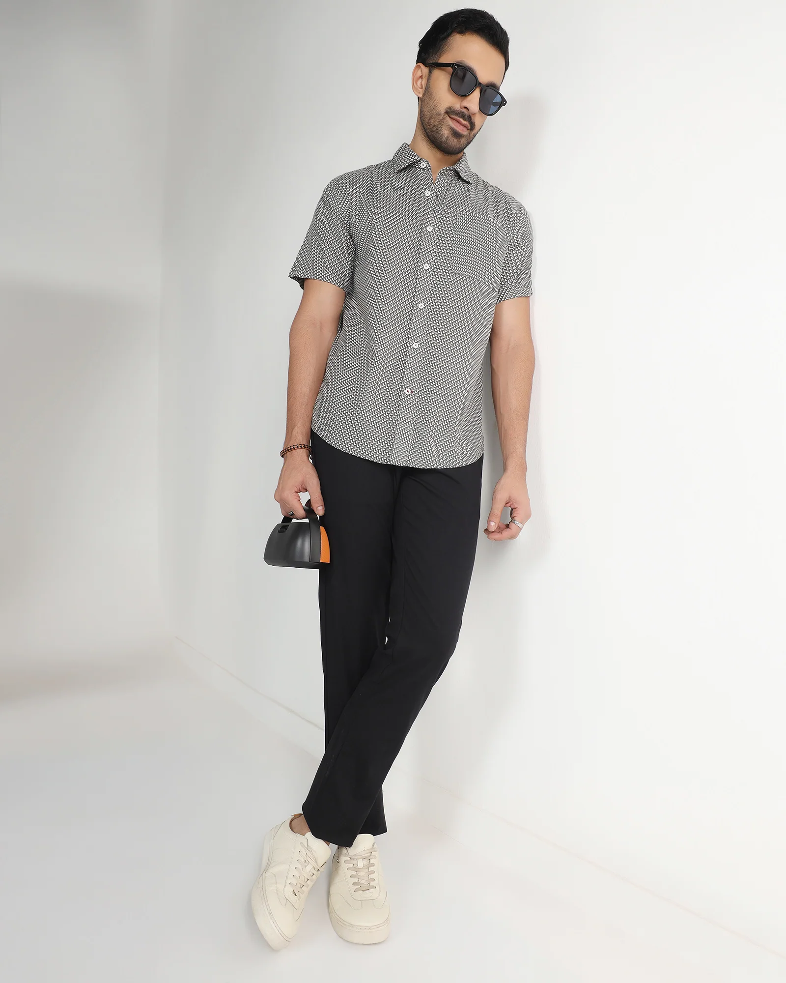 Grey Half Sleeve Textured Shirt - Durlan - Image 7