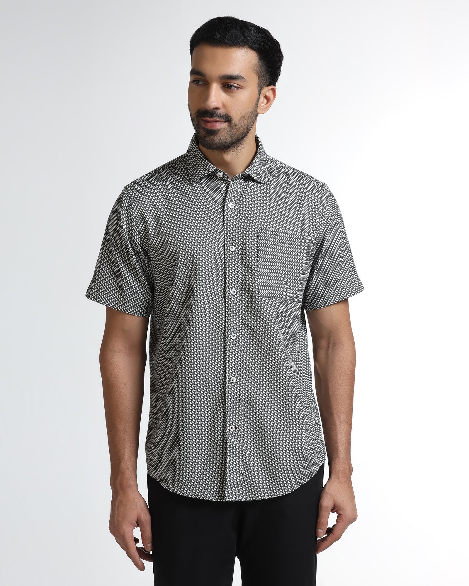 Grey Half Sleeve Textured Shirt - Durlan - Image 9