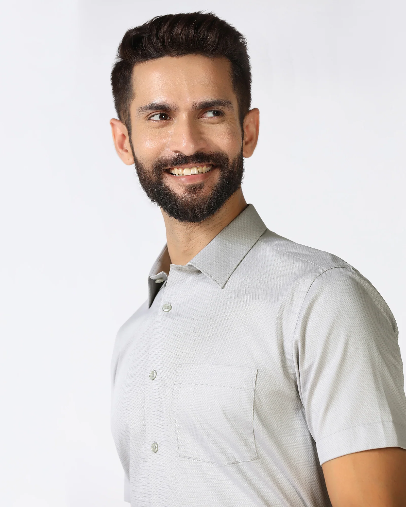 Grey Half Sleeve Textured Shirt - Ryan - Image 4