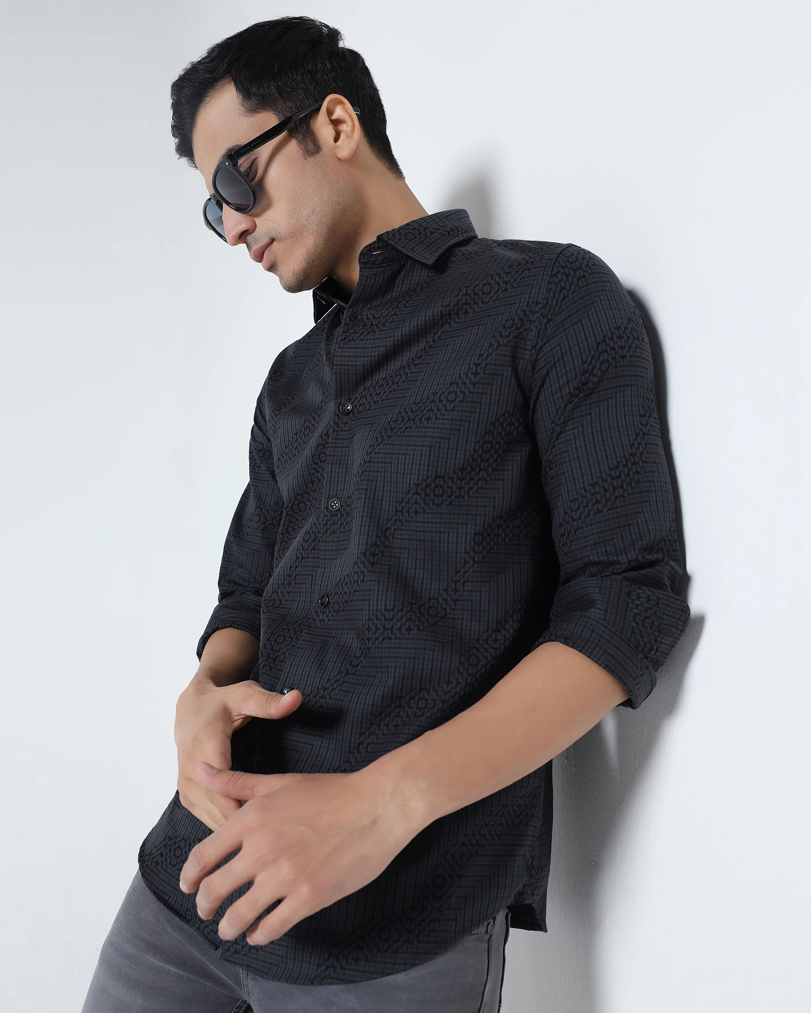 Grey Jacquard Shirt - Neol - Image 9