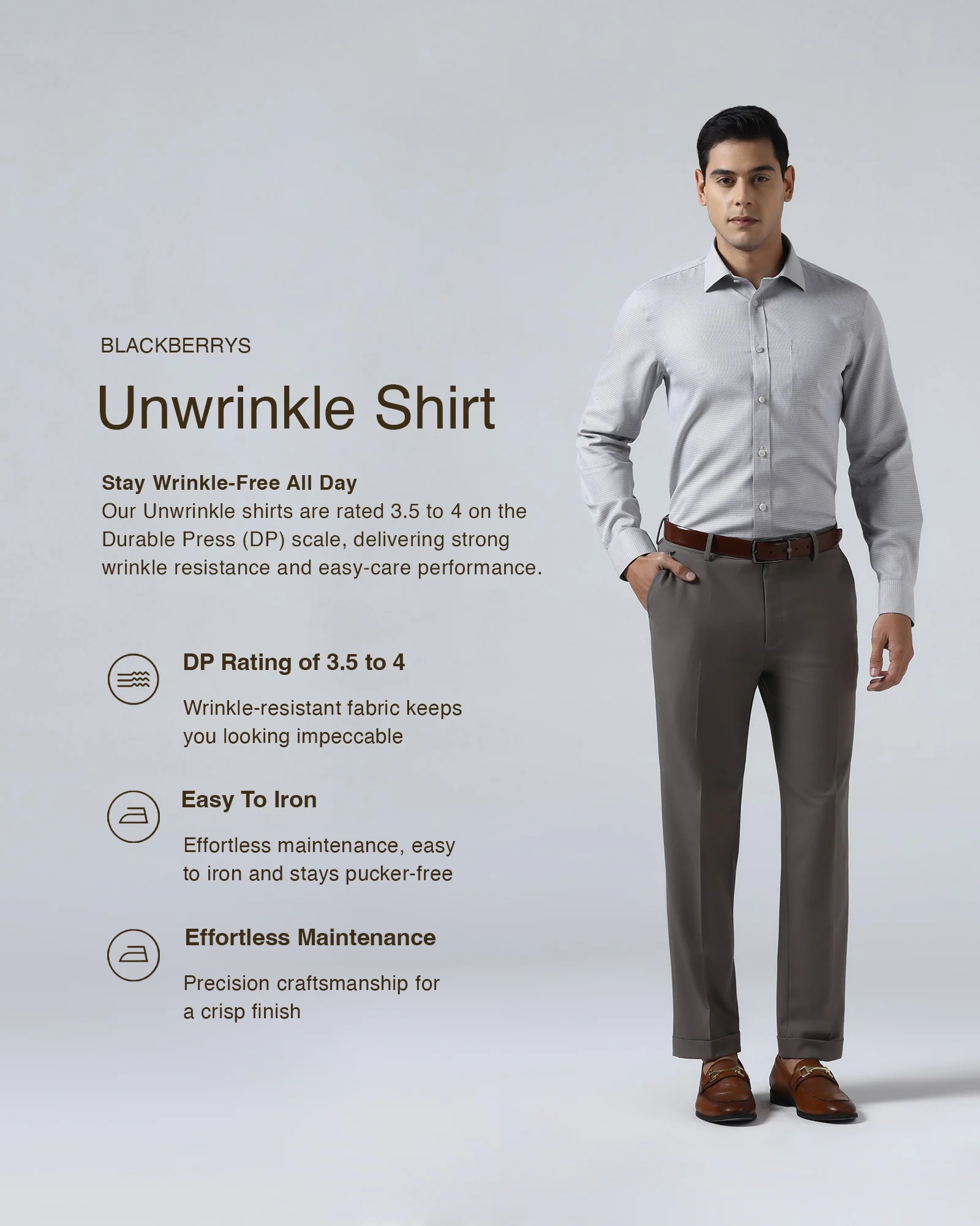 Grey Non Iron Textured Shirt - Ethan - Image 3