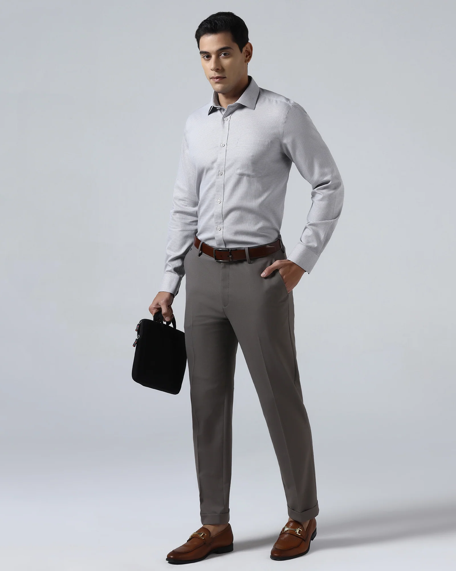 Grey Non Iron Textured Shirt - Ethan - Image 7