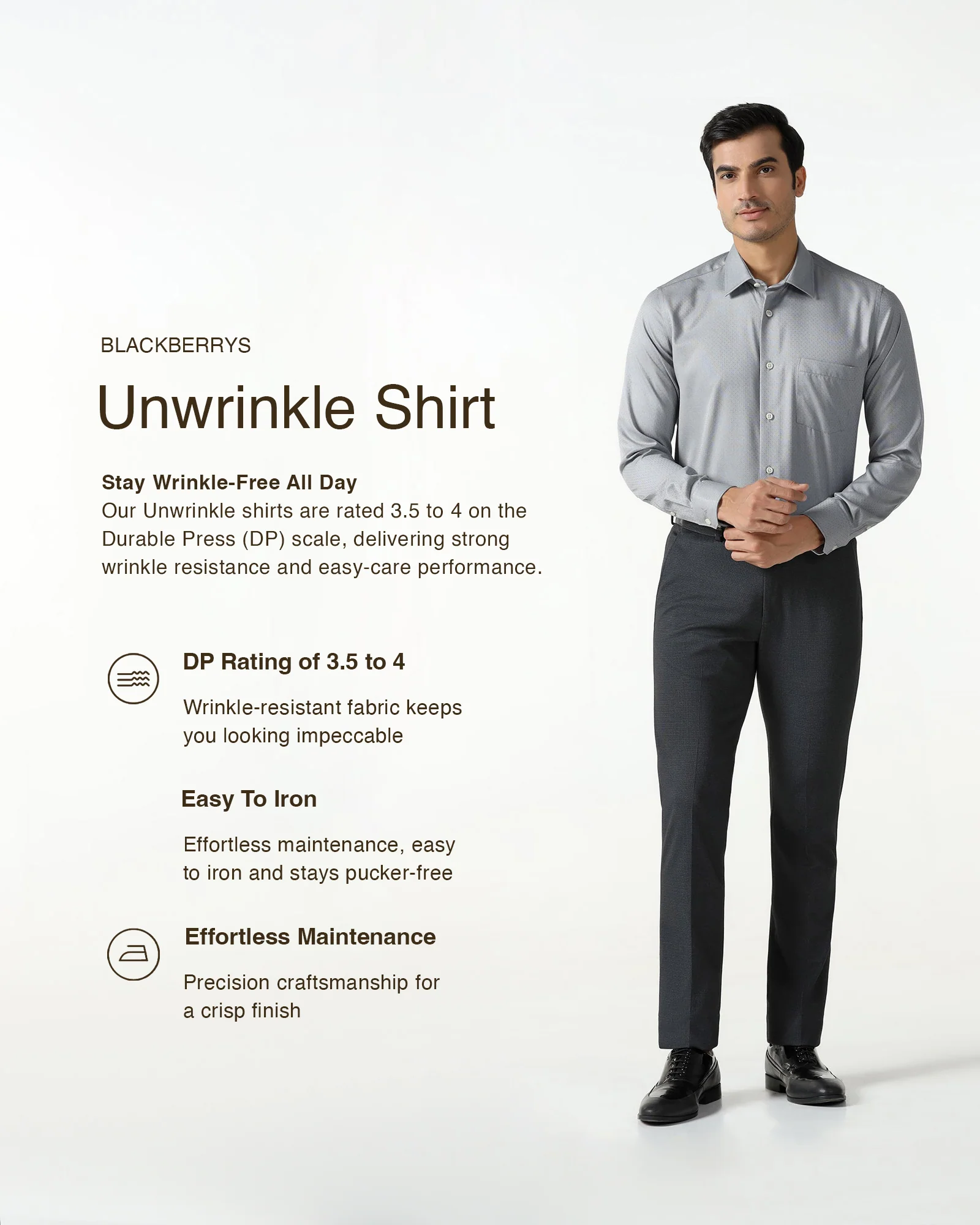 Grey Unwrinkle Textured Shirt - Relate - Image 3