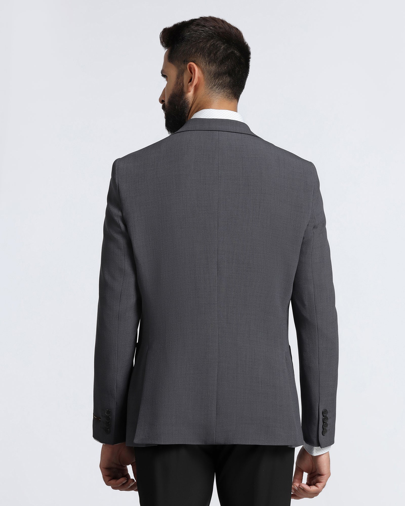 Grey Solid Blazer - Modelo - Image 2