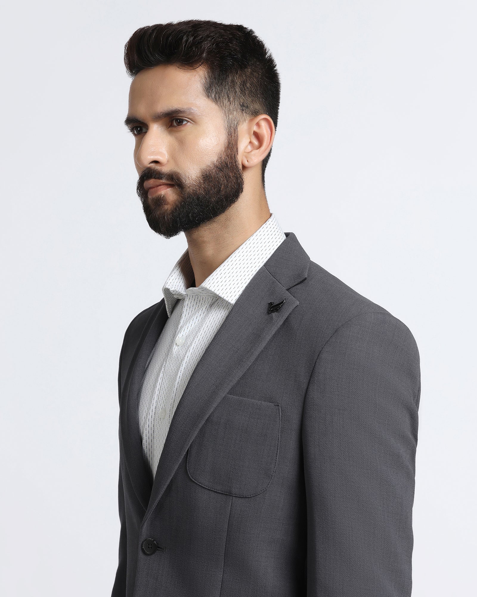 Grey Solid Blazer - Modelo - Image 4