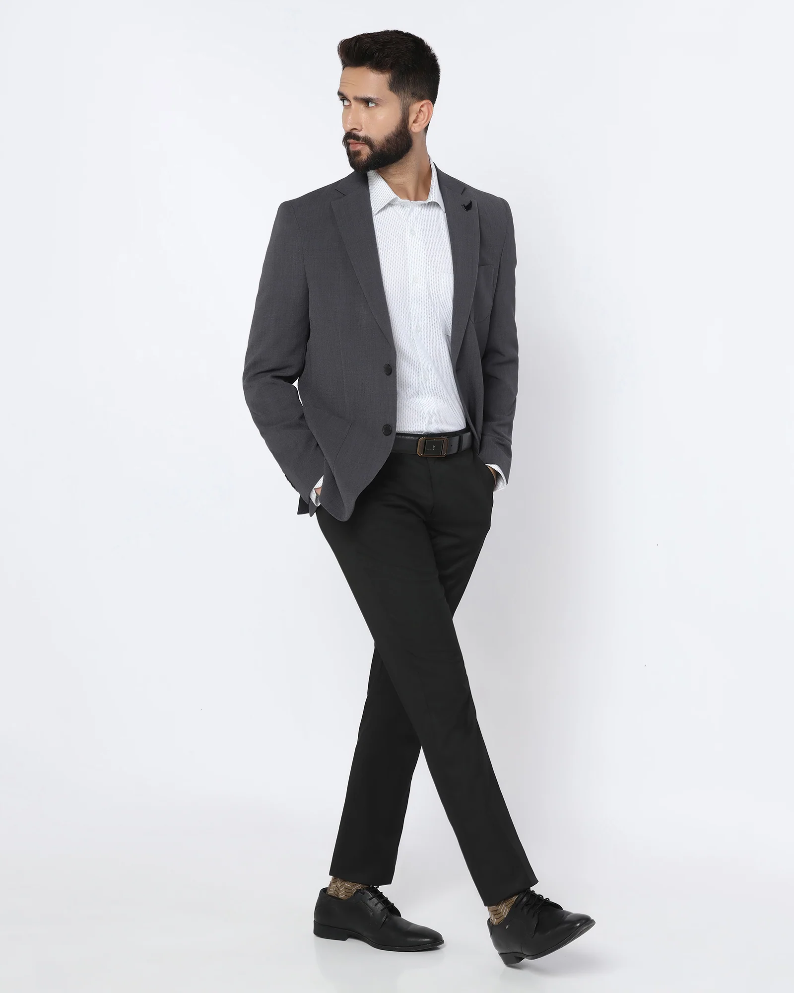 Grey Solid Blazer - Modelo - Image 6