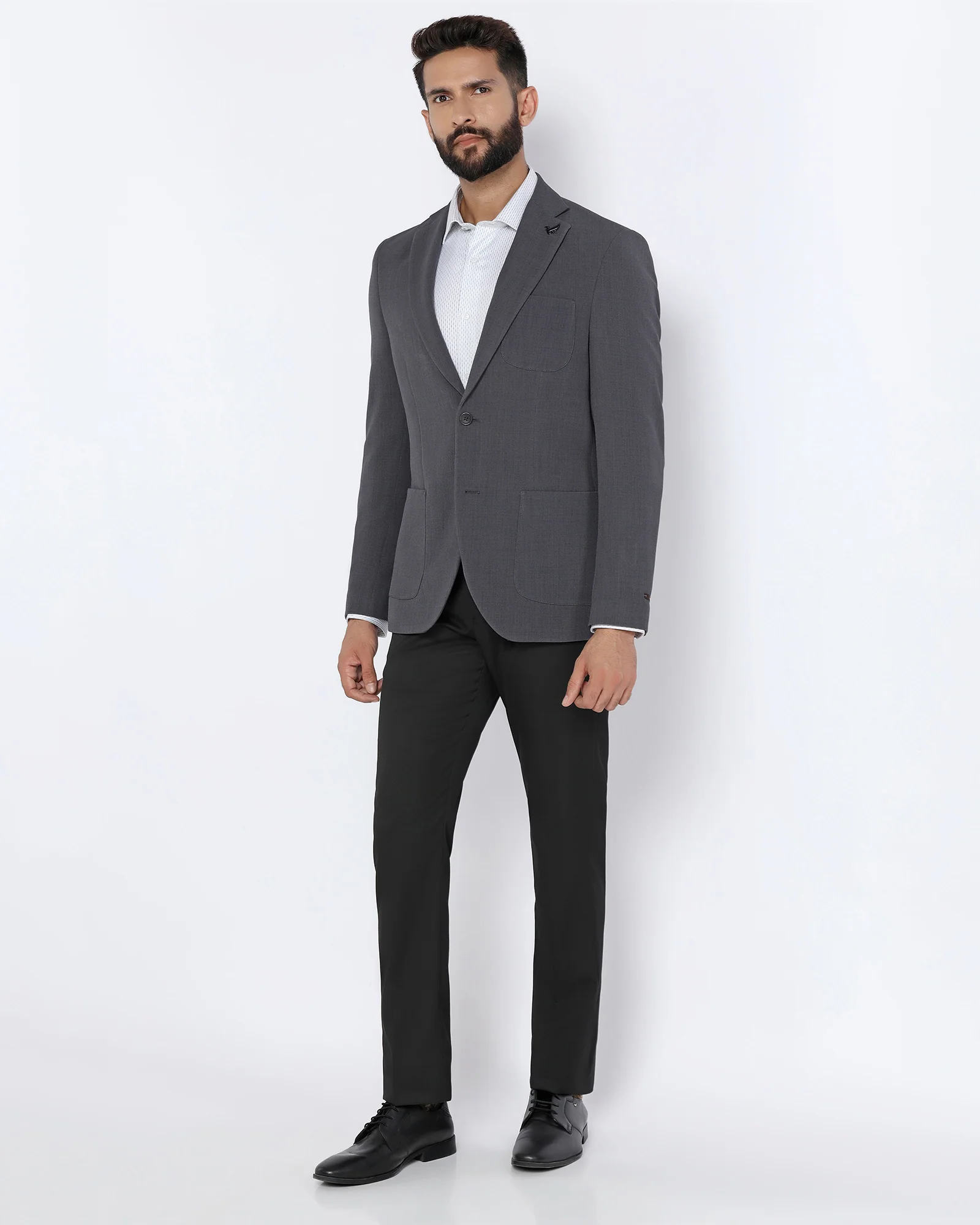 Grey Solid Blazer - Modelo - Image 7